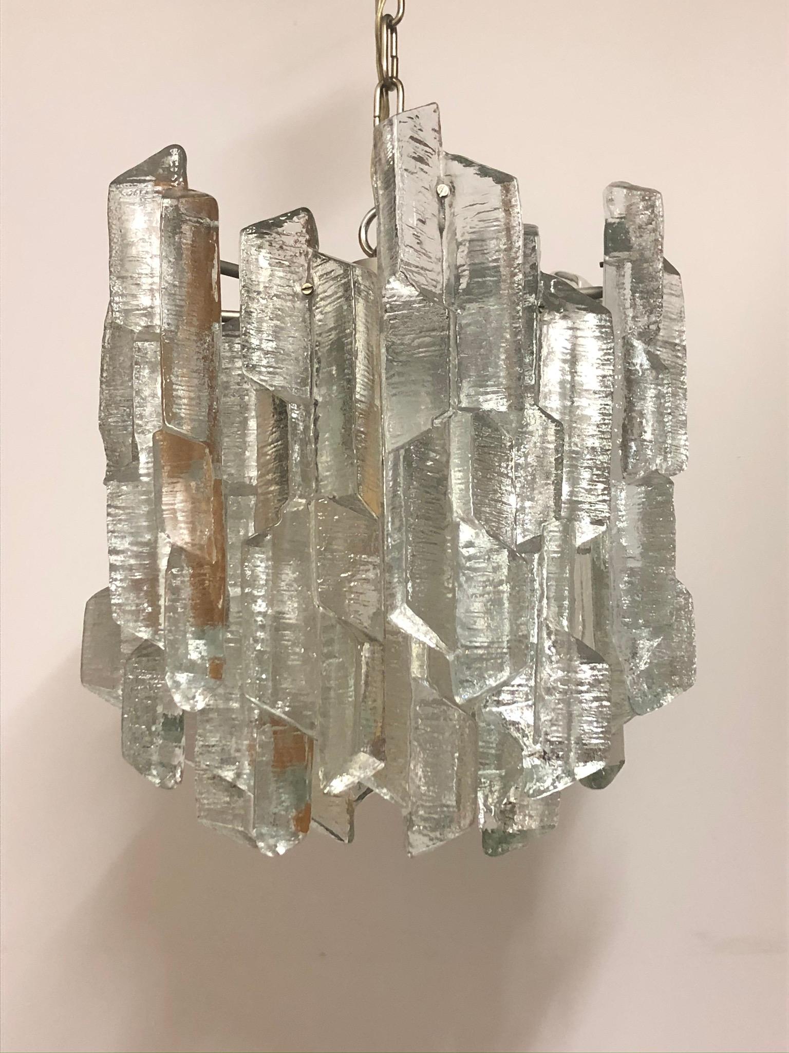  Rare J.T.Kalmar Seven-Light Ice Glass Chandelier, 1960s For Sale 1