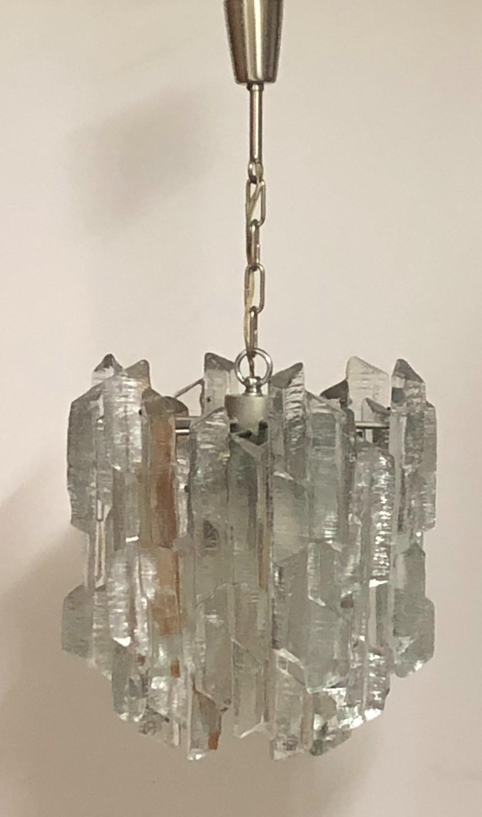 Mid-Century Modern  Rare J.T.Kalmar Seven-Light Ice Glass Chandelier, 1960s For Sale