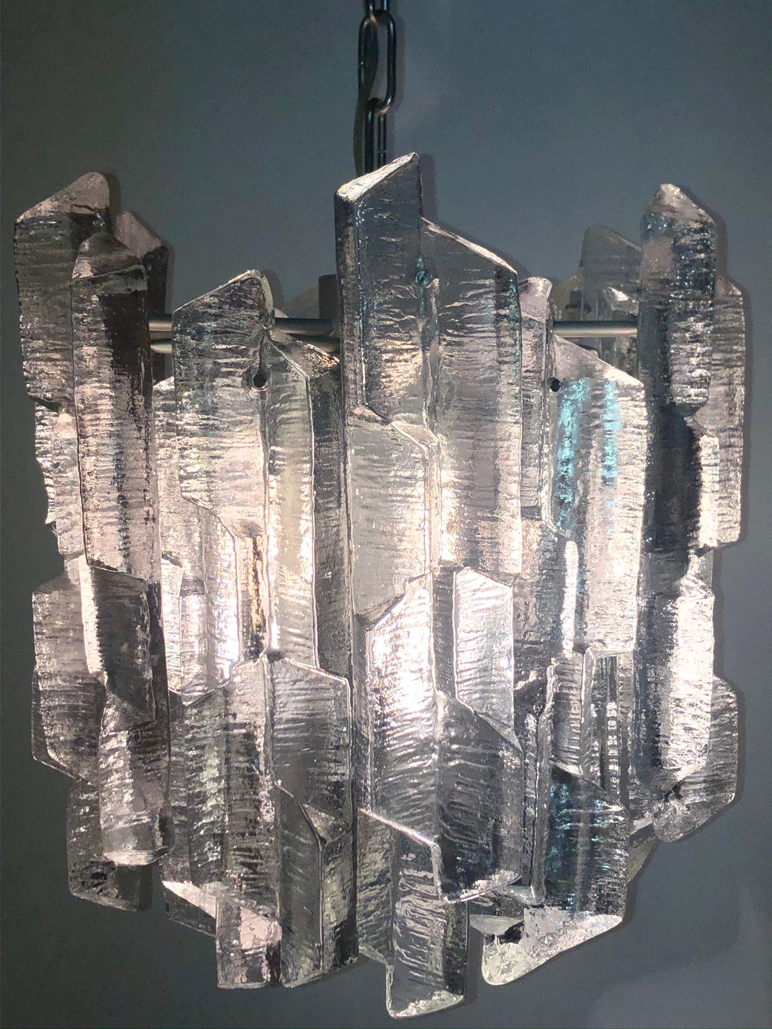 Austrian  Rare J.T.Kalmar Seven-Light Ice Glass Chandelier, 1960s For Sale