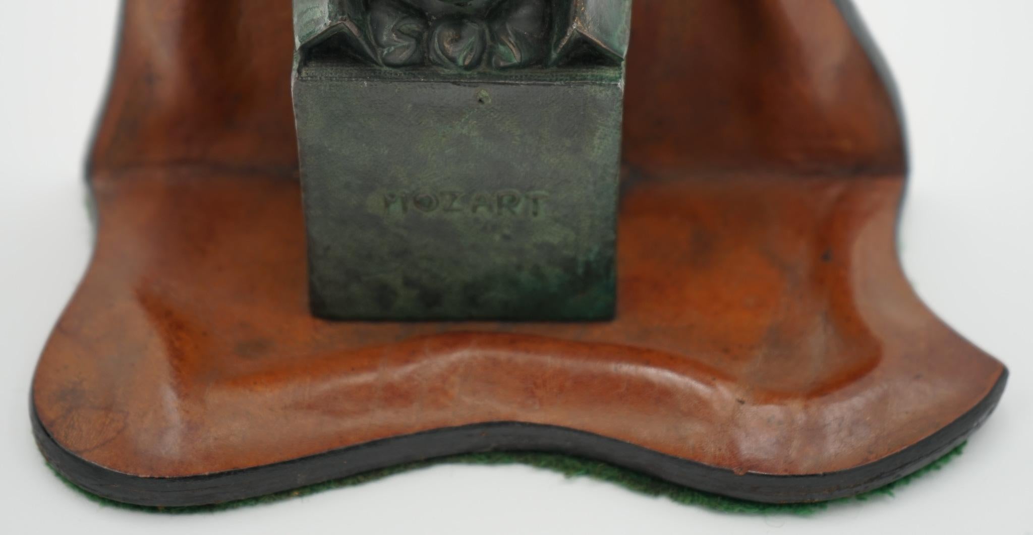 VERY RARE MOZART AND BEETHOVEN LEATHER BOOKENDS WITH LOVELY PATiNA For Sale 7