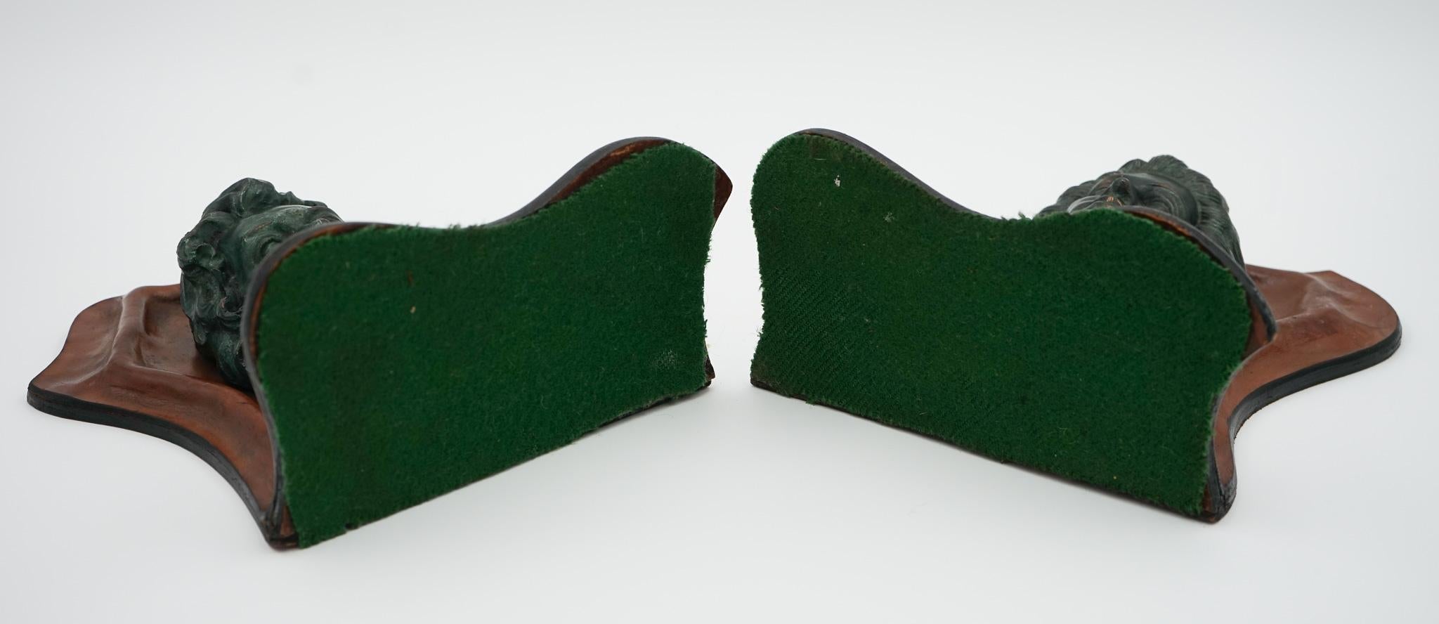 VERY RARE MOZART AND BEETHOVEN LEATHER BOOKENDS WITH LOVELY PATiNA For Sale 1