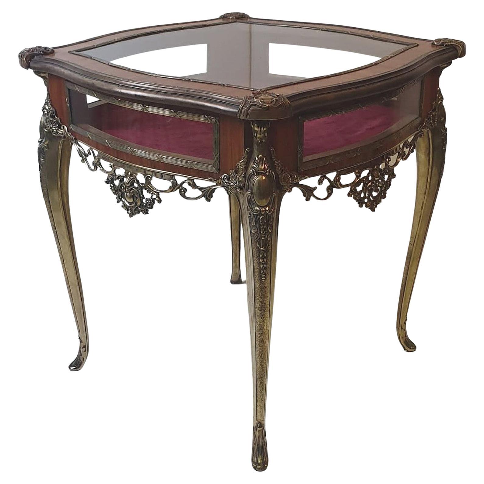 Table de bijouterie en laiton et bois de violette du 19ème siècle de qualité muséale, très rare