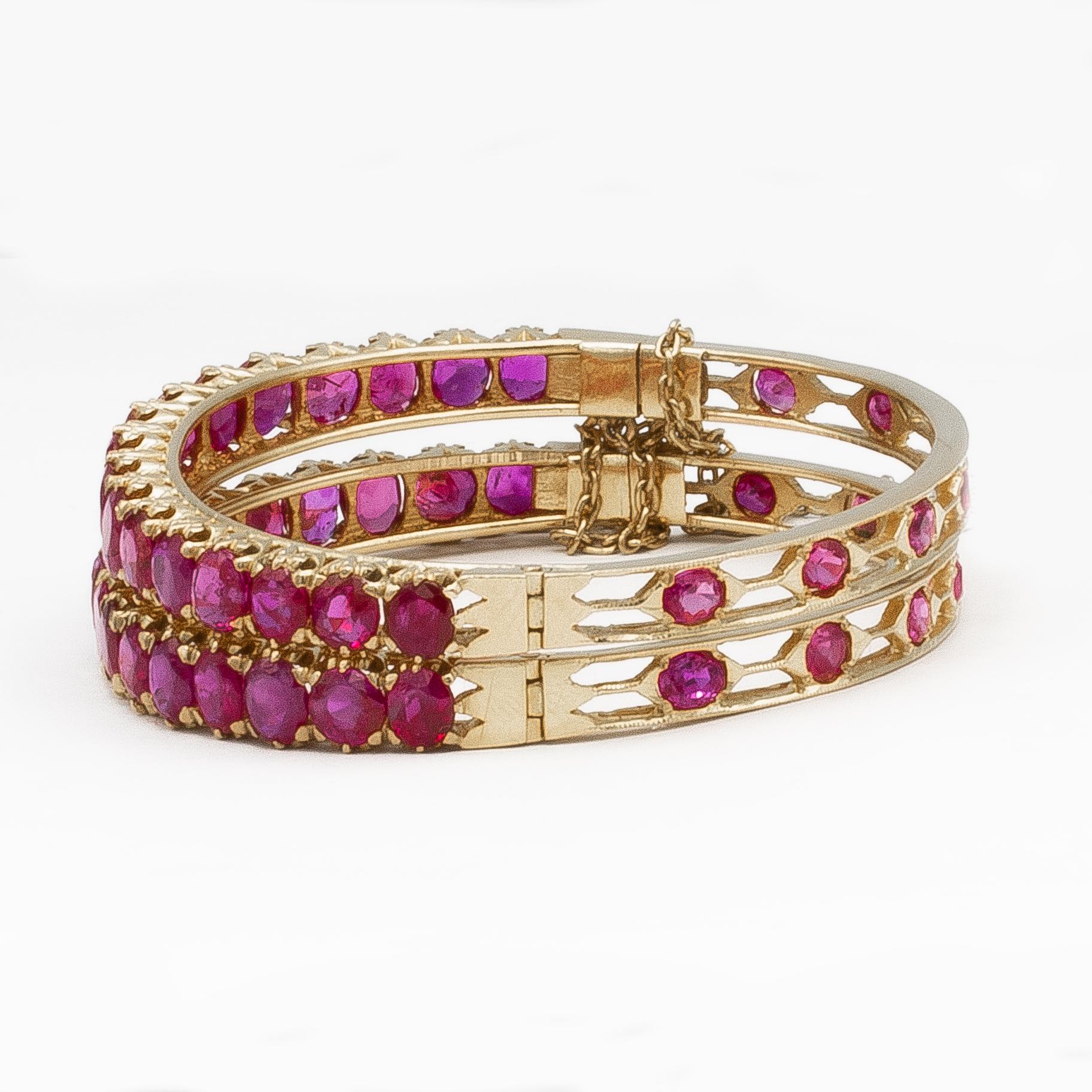 Very Rare No Heat 36+ Carat Burma Rubies Pair of Bracelets In Excellent Condition In Carlsbad, CA