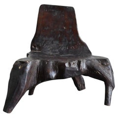 Very rare old wooden primitive low chair/1900-1950/originally in East Asia