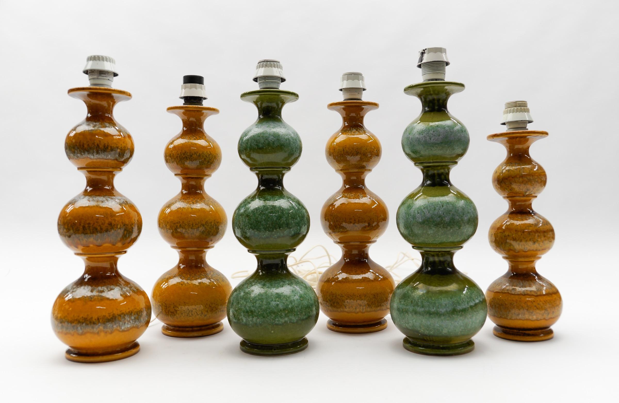 Rarissima base per lampada da tavolo in ceramica arancione di Kaiser Leuchten, Germania anni '60 --- in vendita 3