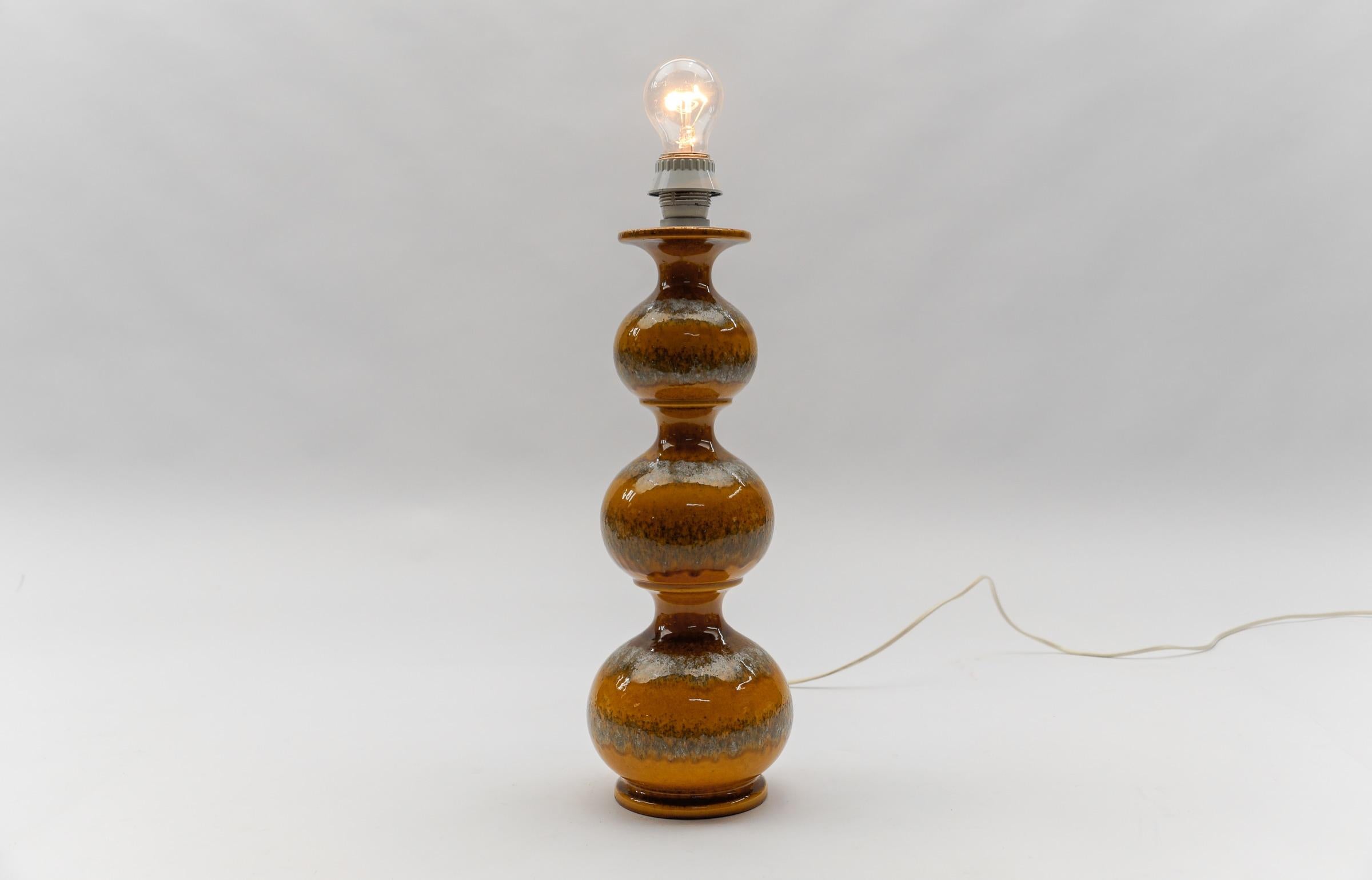 Very Rare Orange Ceramic Table Lamp Base from Kaiser Leuchten, Germany 1960s --- For Sale 1