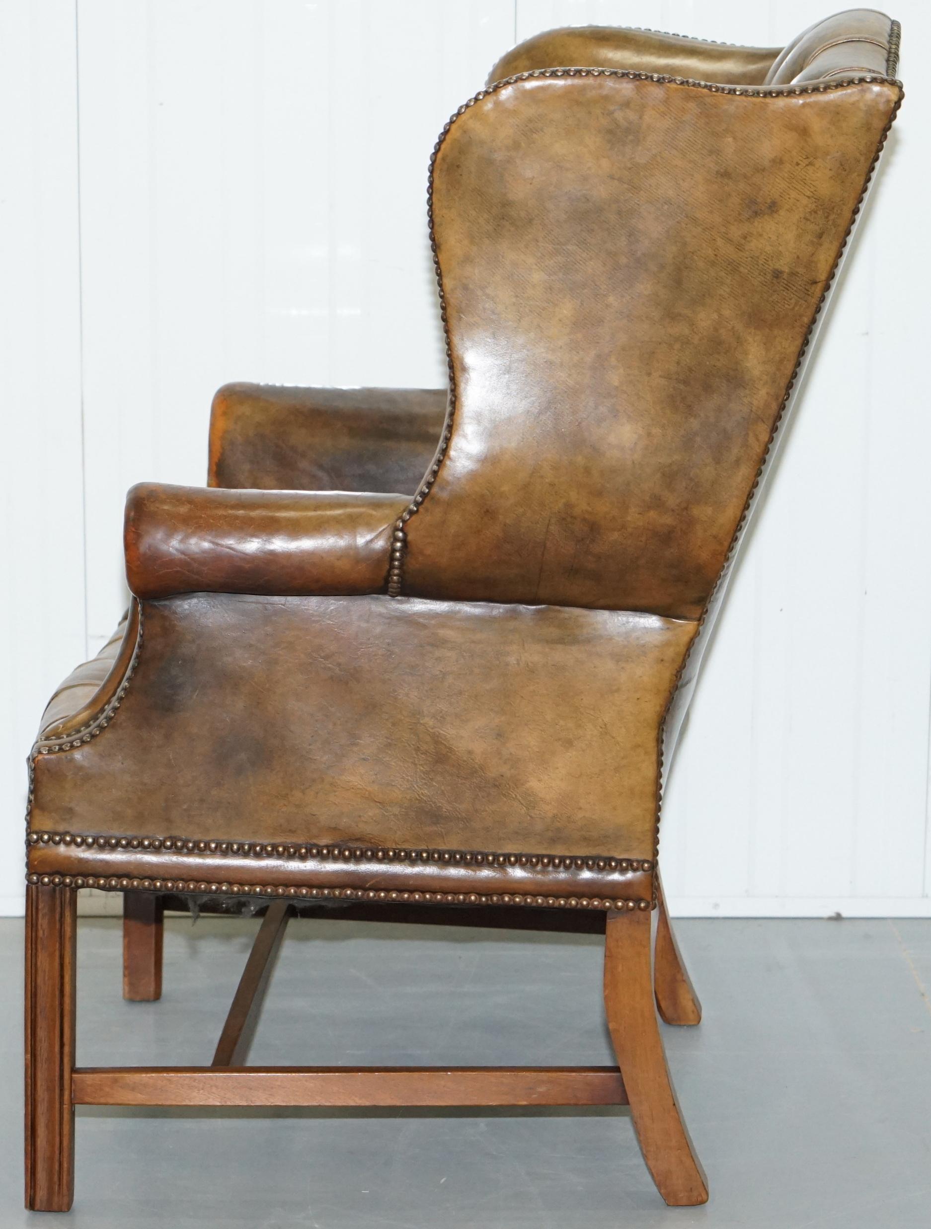 Very Rare Original 1930s Chesterfield Fully Buttoned Leather Wingback Armchair 13