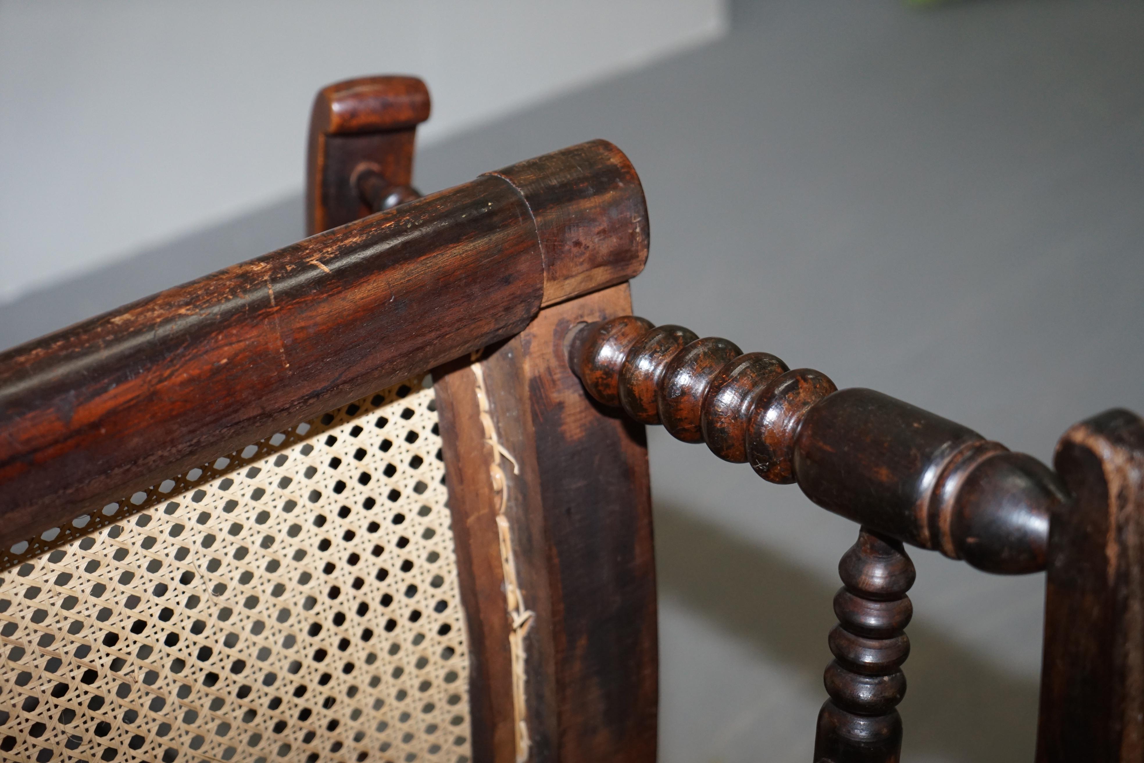 Very Rare Original Antique Victorian Bobbin Rocking Armchair Coromandel Painted 9
