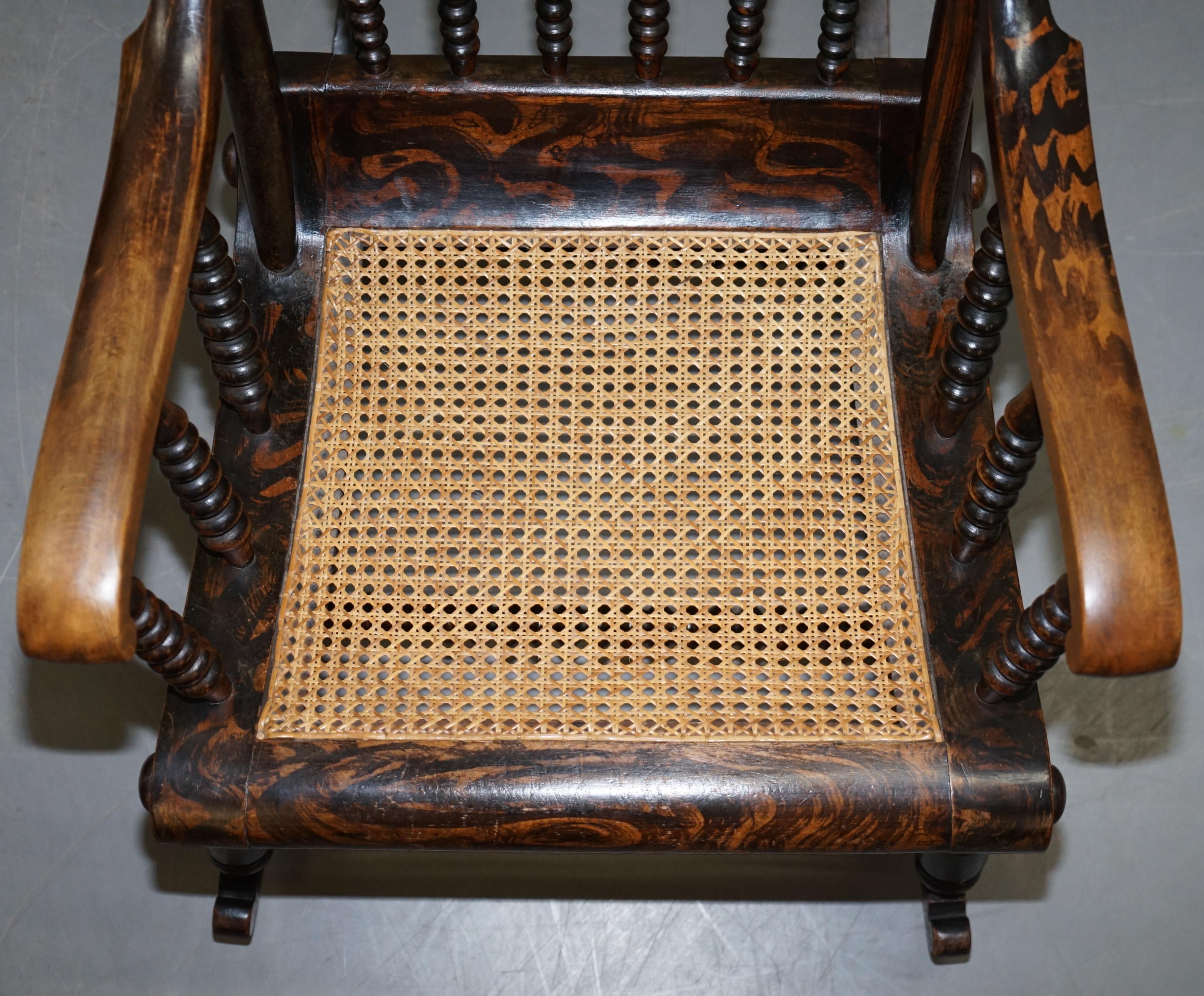 Hand-Crafted Very Rare Original Antique Victorian Bobbin Rocking Armchair Coromandel Painted