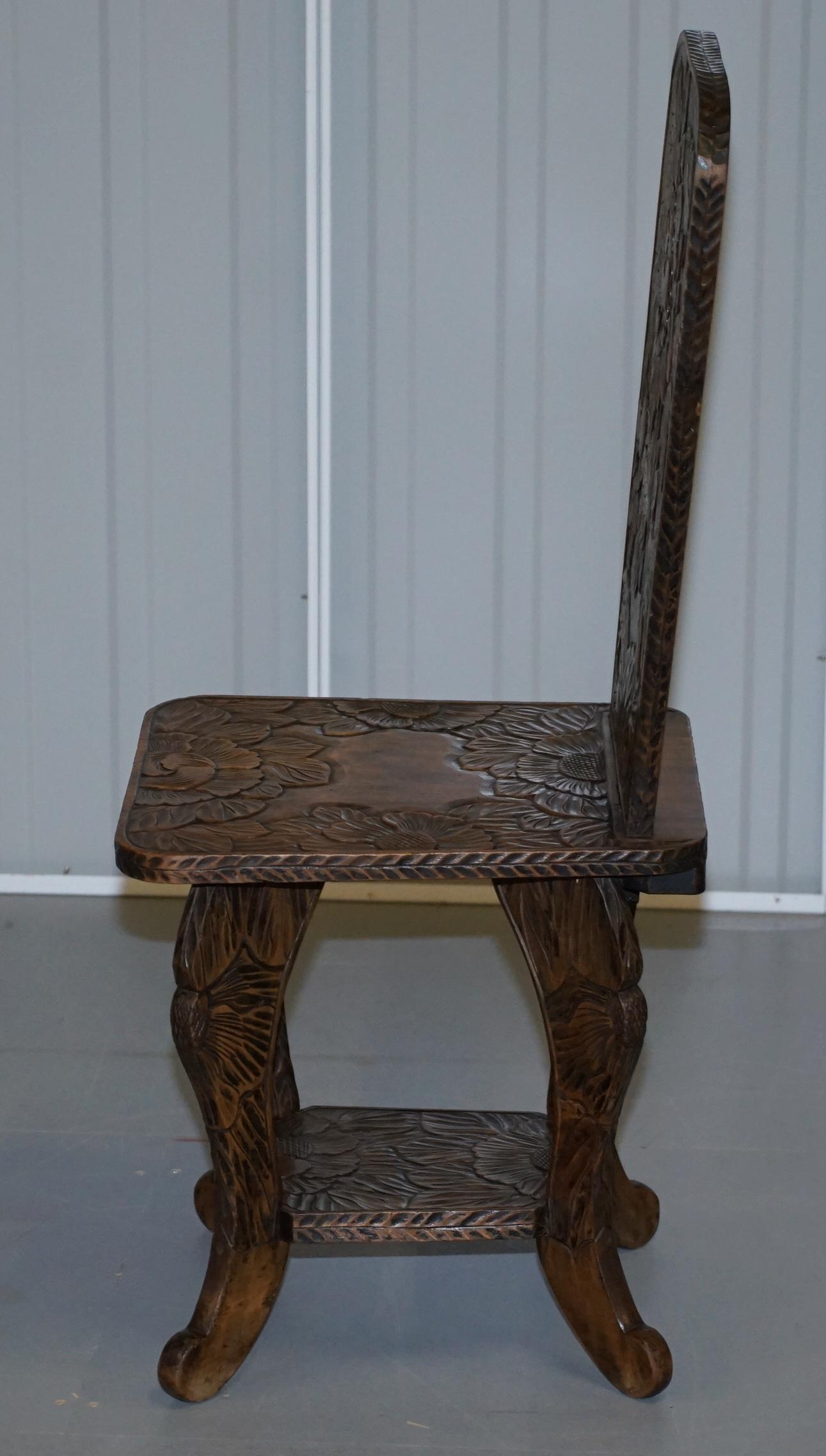 Very Rare Original Liberty's London Signed Qing Dynasty Chair Floral Carving For Sale 8