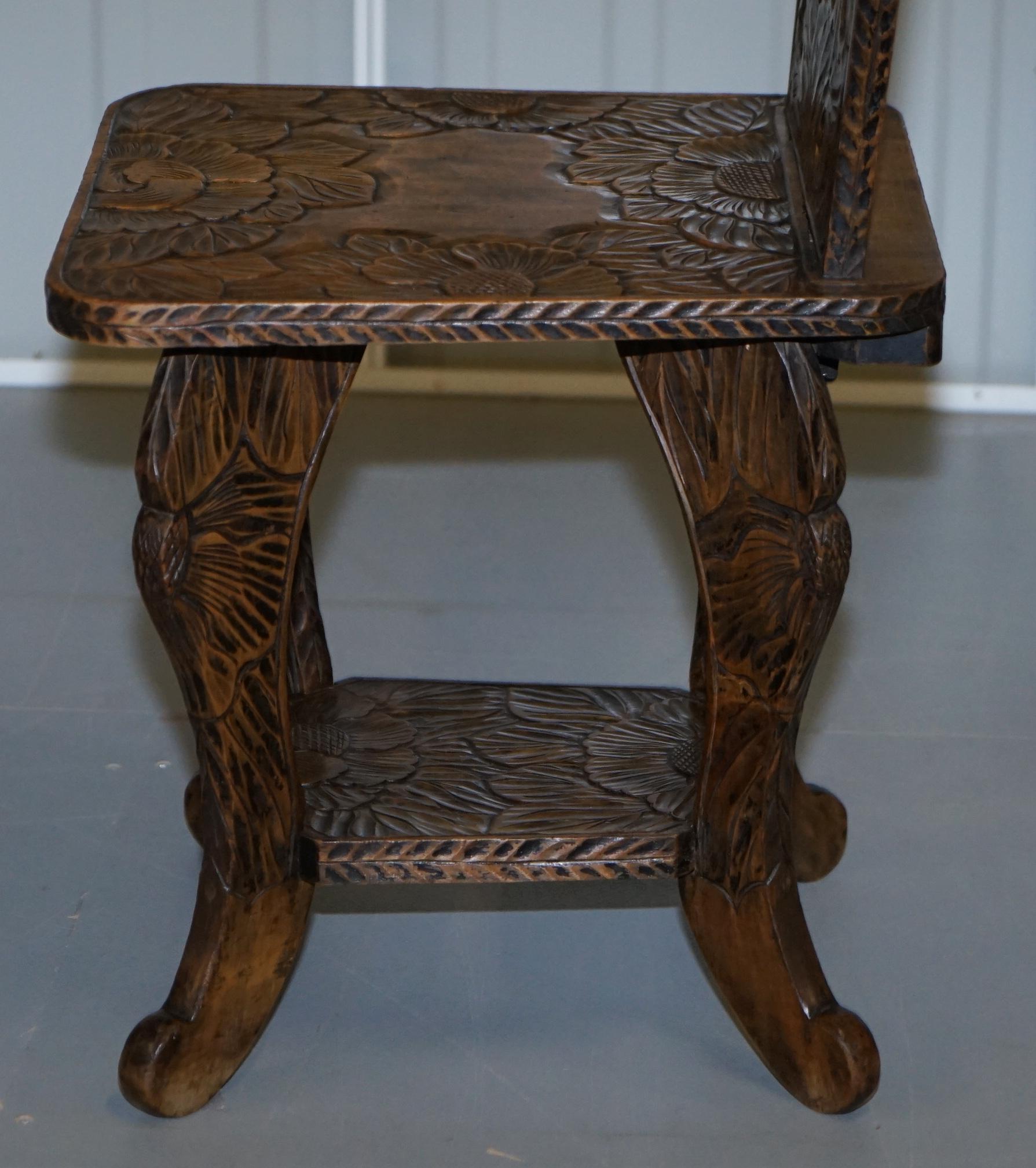 Very Rare Original Liberty's London Signed Qing Dynasty Chair Floral Carving For Sale 9