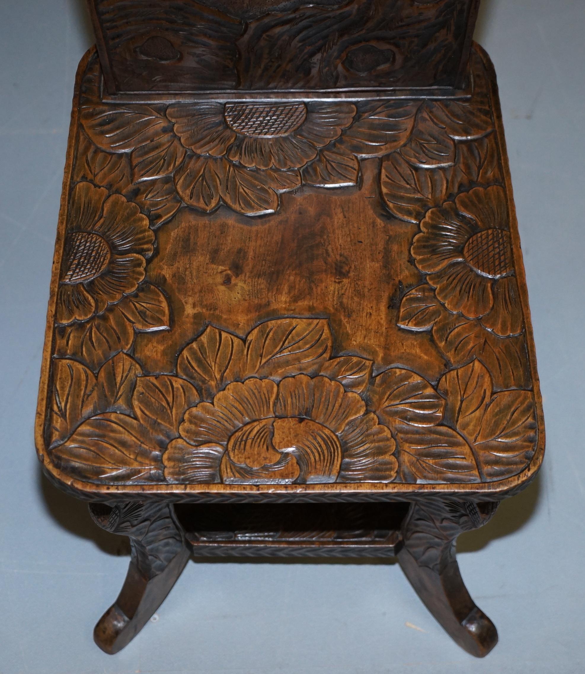 Hand-Crafted Very Rare Original Liberty's London Signed Qing Dynasty Chair Floral Carving For Sale