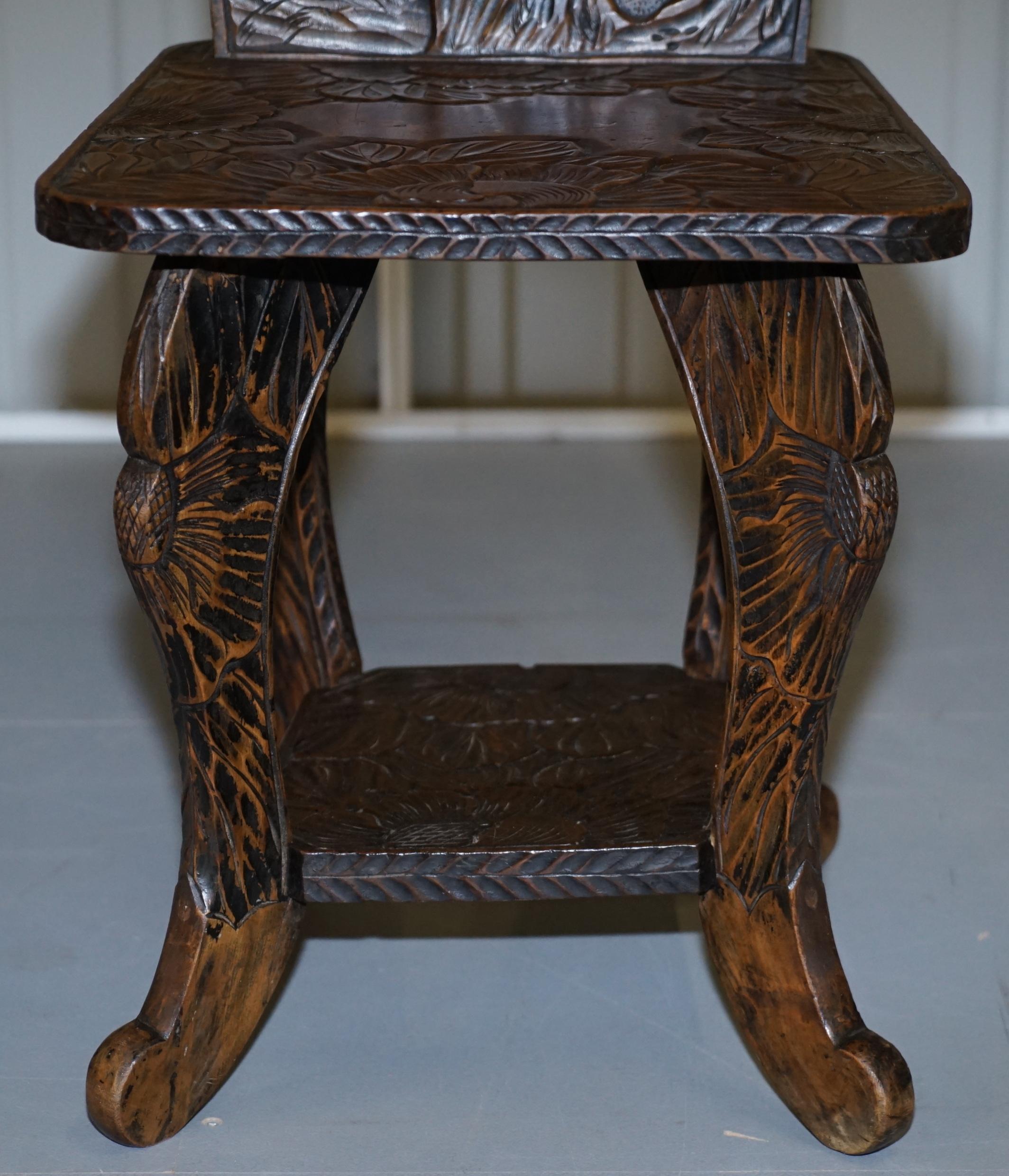 Wood Very Rare Original Liberty's London Signed Qing Dynasty Chair Floral Carving For Sale