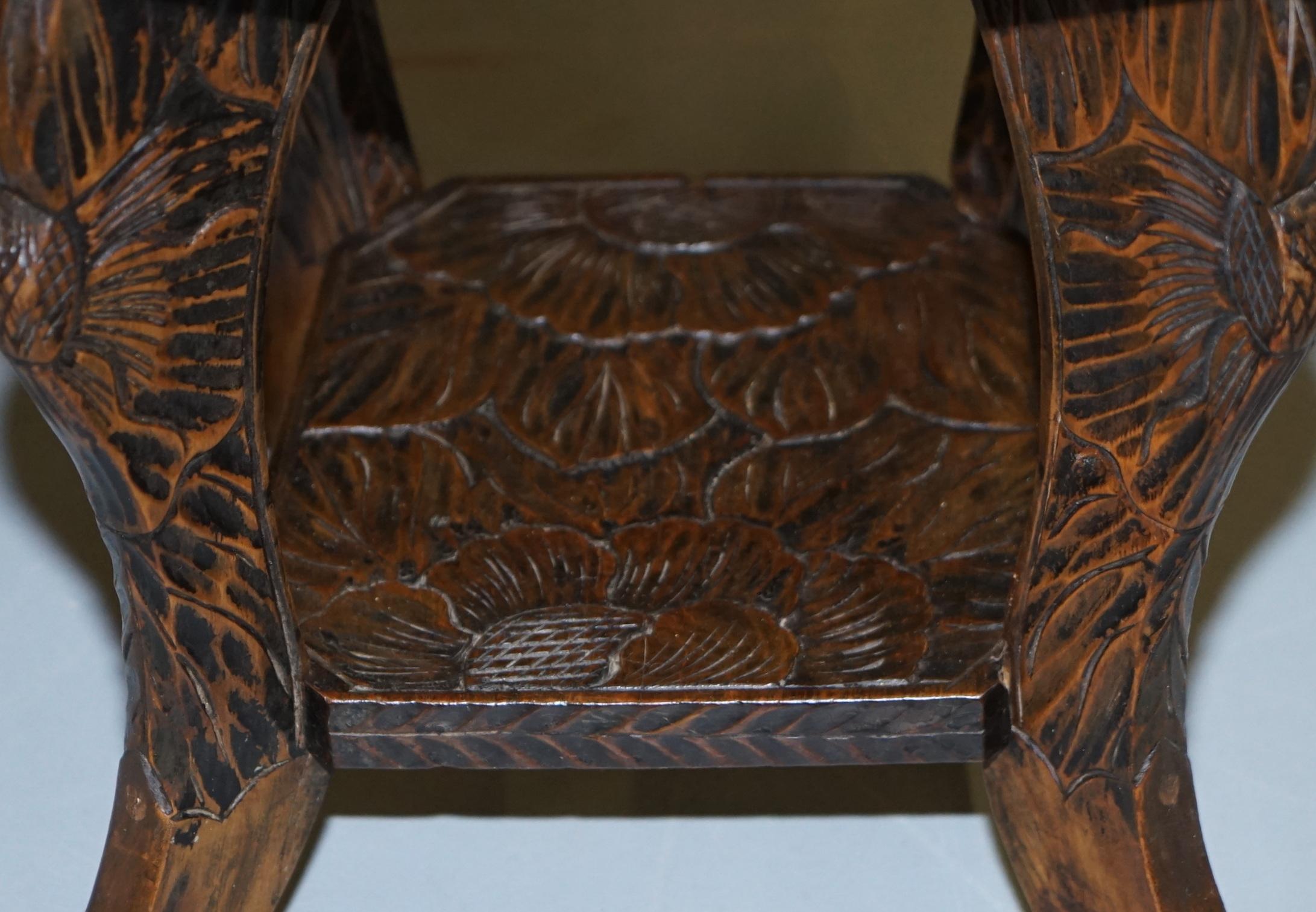 Very Rare Original Liberty's London Signed Qing Dynasty Chair Floral Carving For Sale 1