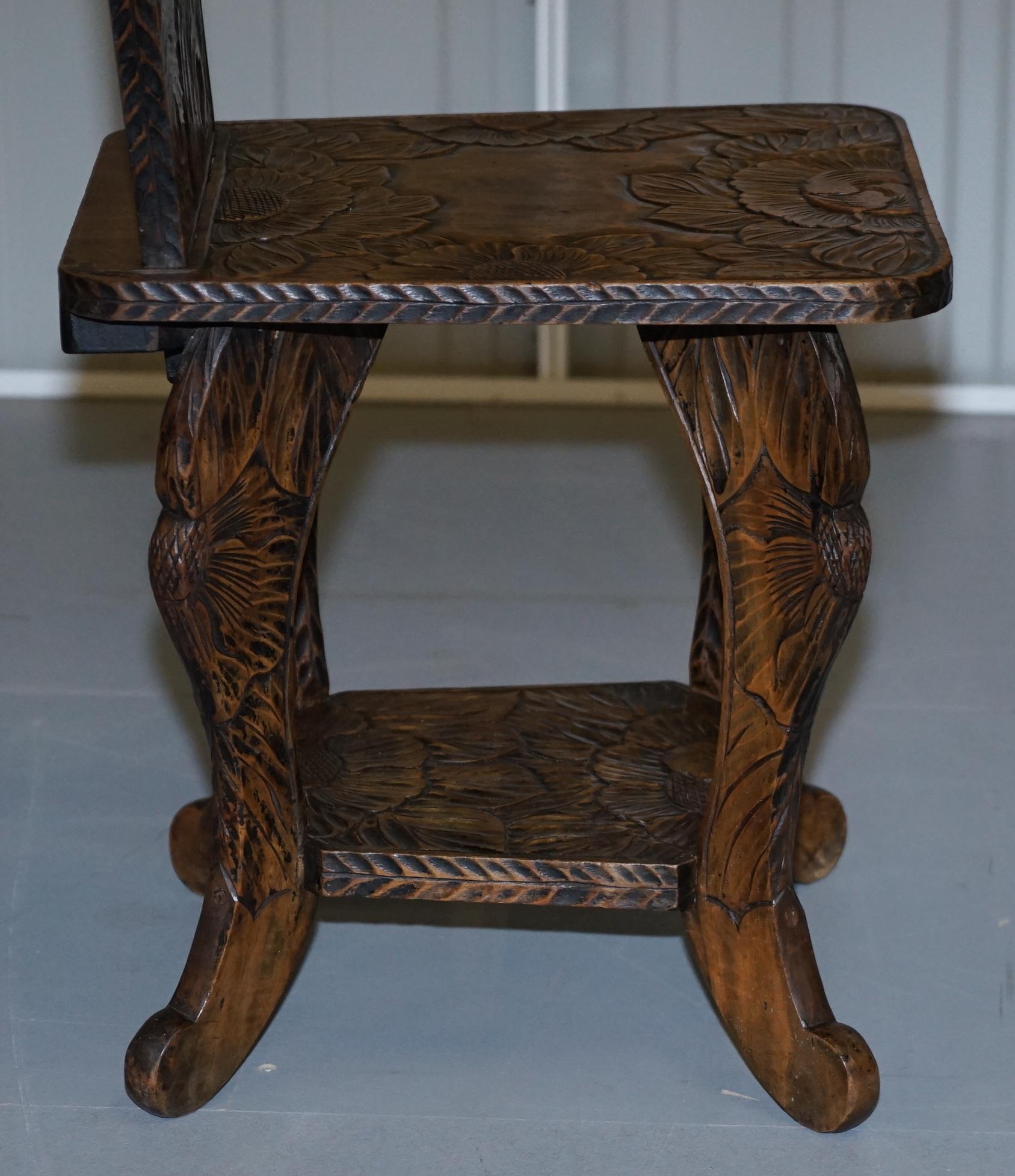 Very Rare Original Liberty's London Signed Qing Dynasty Chair Floral Carving For Sale 3