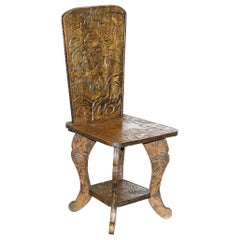 Very Rare Original Liberty's London Signed Qing Dynasty Chair Floral Carving