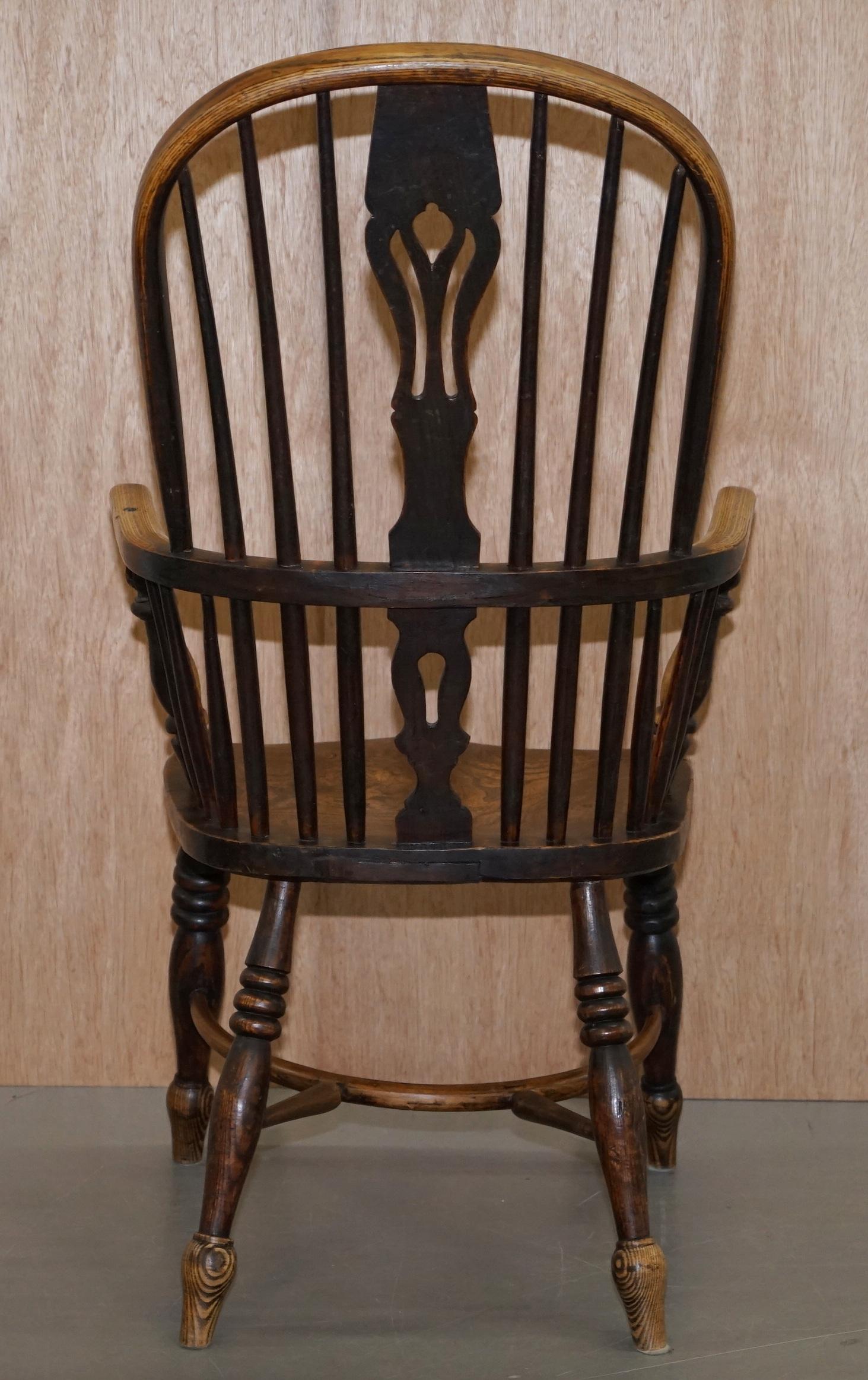 Very Rare Original Set of Eight circa 1860 English Windsor Armchairs Elm & Ash 8 6