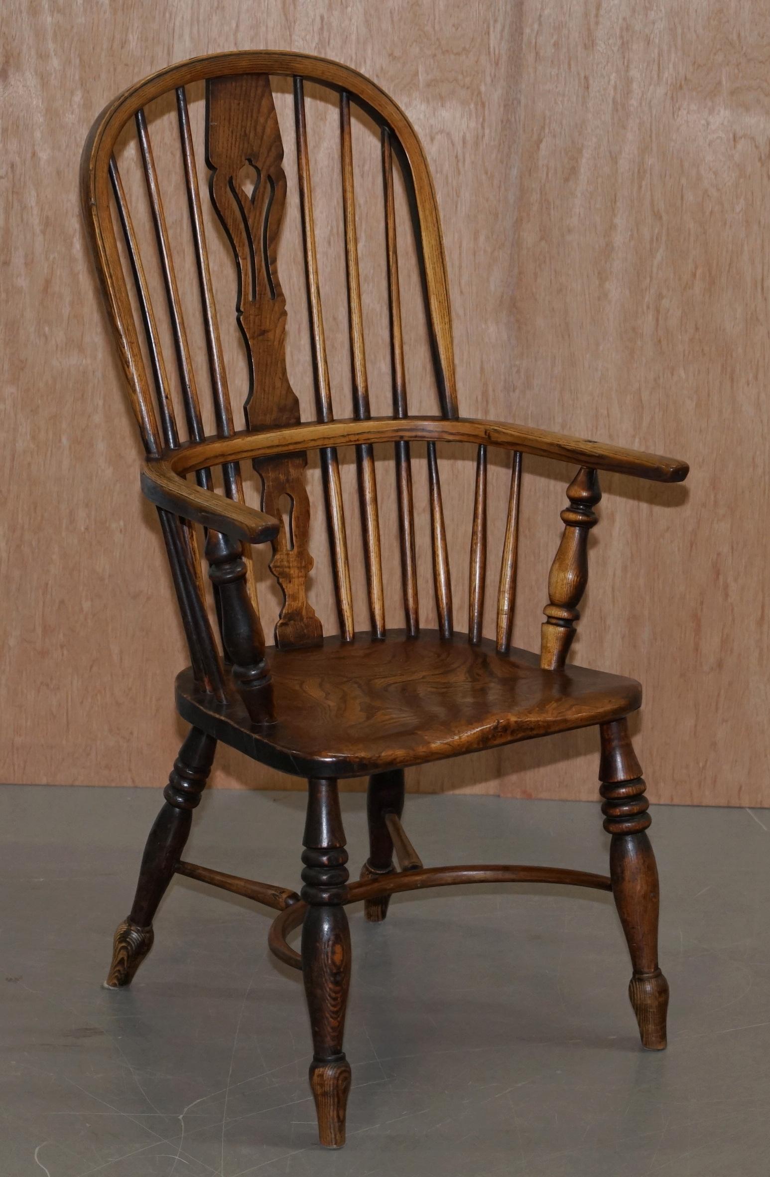 We are delighted to offer for sale this important and rare suite of eight original English circa 1860 Windsor armchairs in ash and elm

These are rare, I’ve never seen a complete suite of eight matching hoop back Windsor chairs before, usually