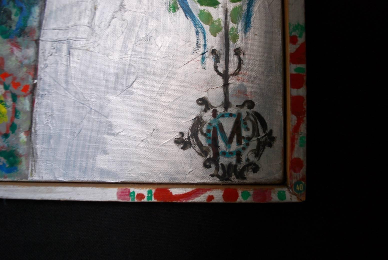 I bought this painting twenty two years ago from the lady who knew Mary Guggenheim, she is the one on the left of Mary Guggenheim in the picture (the one with the piece of paper on her face) this is a self portrait of Mary Guggenheim, Mary came from