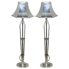 Very Rare Pair of 1930s Machine Age Polished Chrome-Plated Tall Table Lamps