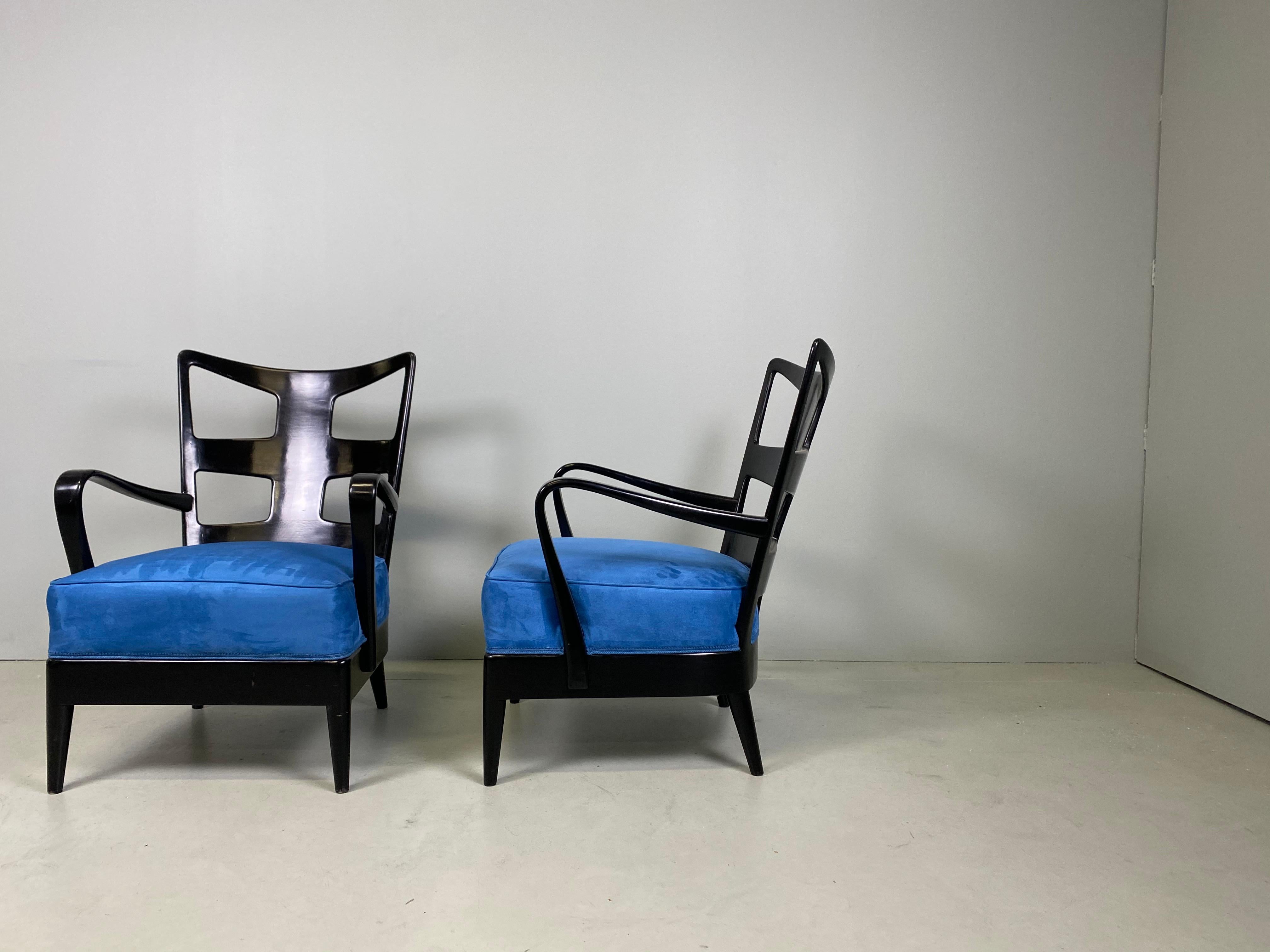 Very Rare Pair of armchairs Lacquered Walnut Edition Arredamento Borsani, Varedo 3