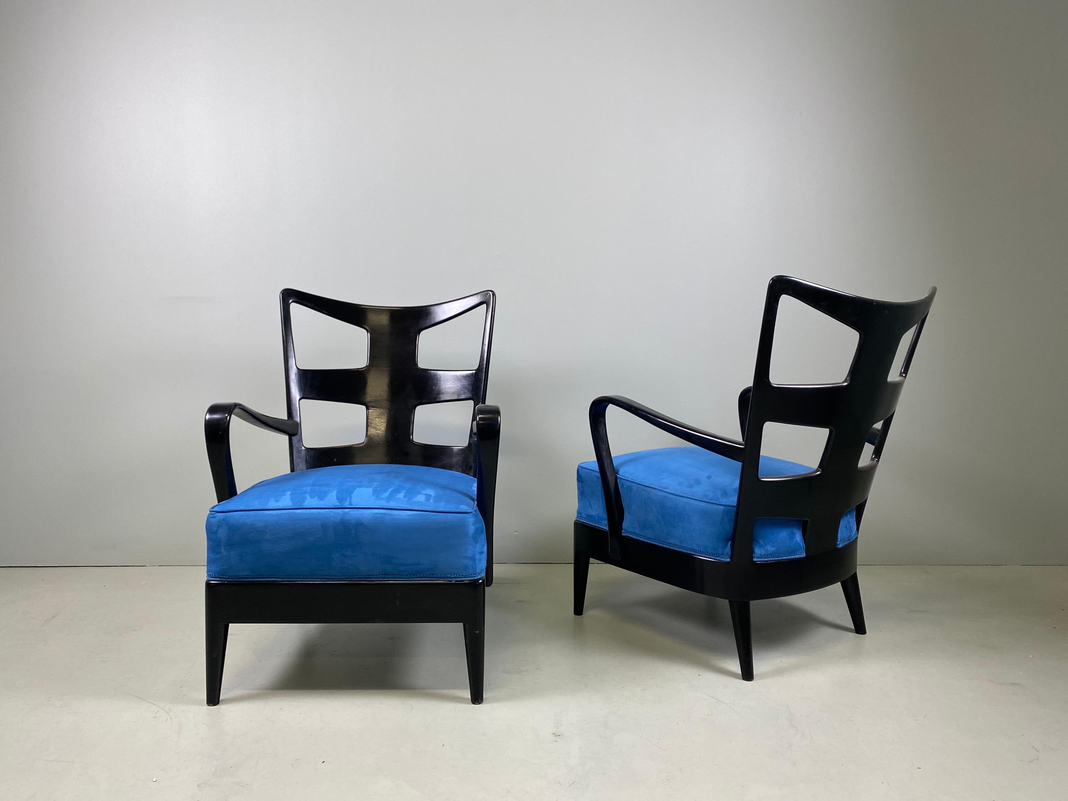 Very Rare Pair of armchairs Lacquered Walnut Edition Arredamento Borsani, Varedo 6