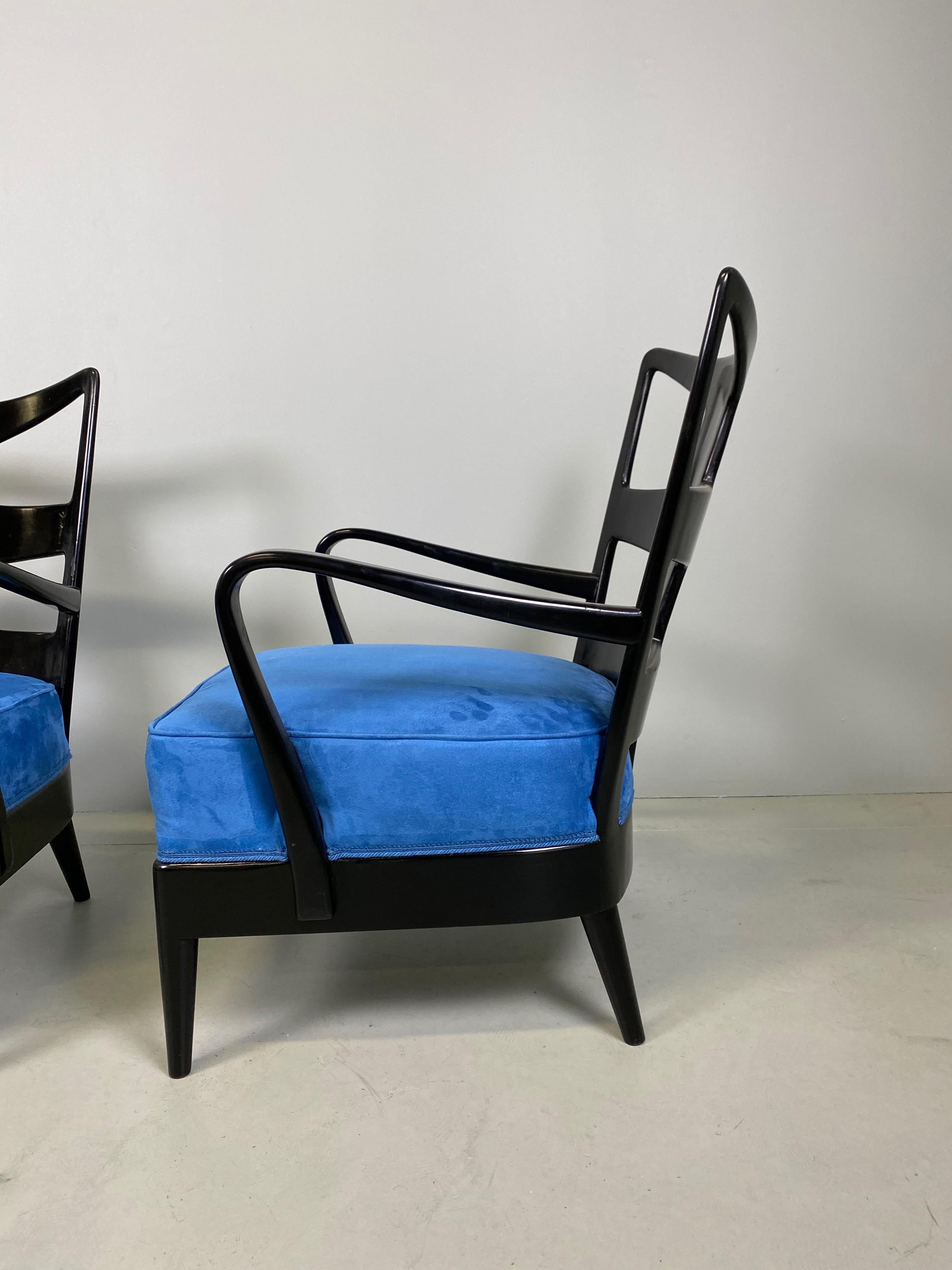 Very Rare Pair of armchairs Lacquered Walnut Edition Arredamento Borsani, Varedo In Good Condition In Rovereta, SM