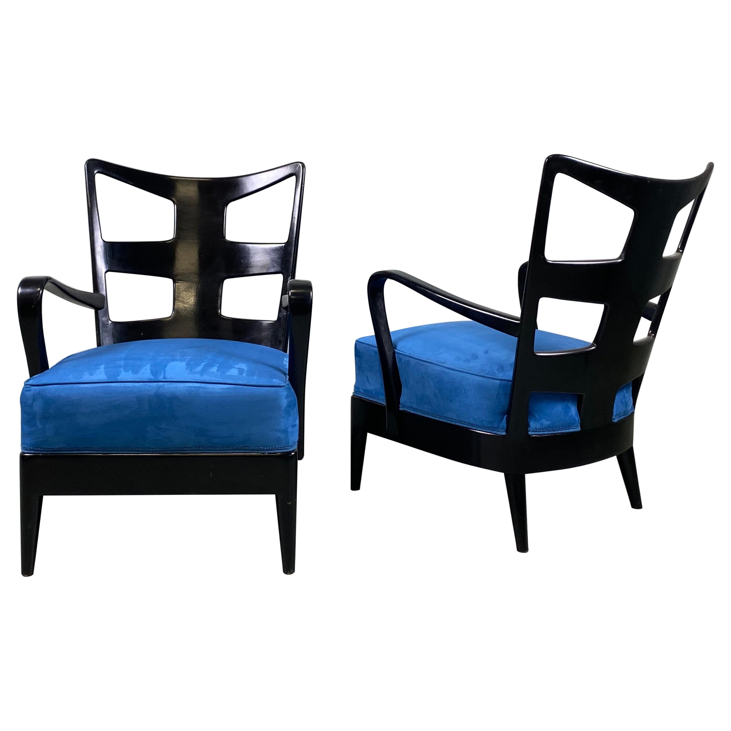 Very Rare Pair of armchairs Lacquered Walnut Edition Arredamento Borsani, Varedo