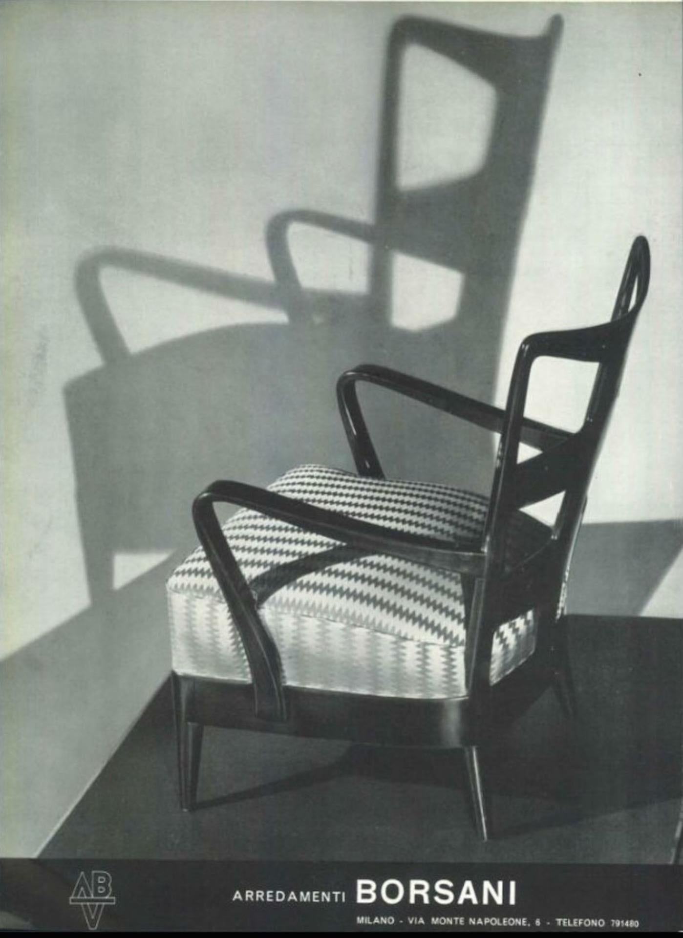 Seltenes Paar Sessel aus Nussbaumholz, ebonisiert, Auflage Arredamento Borsani, Varedo im Angebot 7