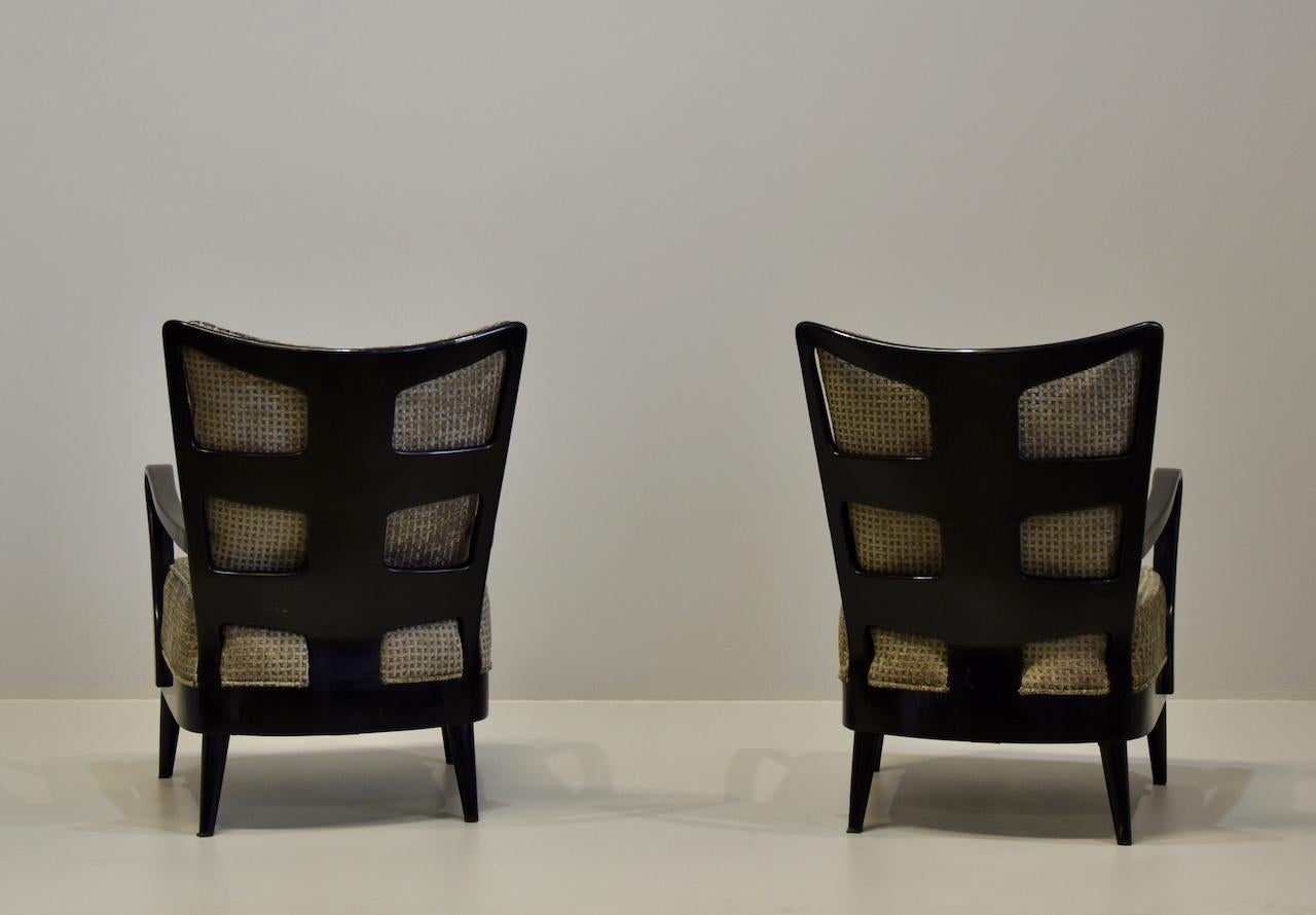 Seltenes Paar Sessel aus Nussbaumholz, ebonisiert, Auflage Arredamento Borsani, Varedo (Holz) im Angebot