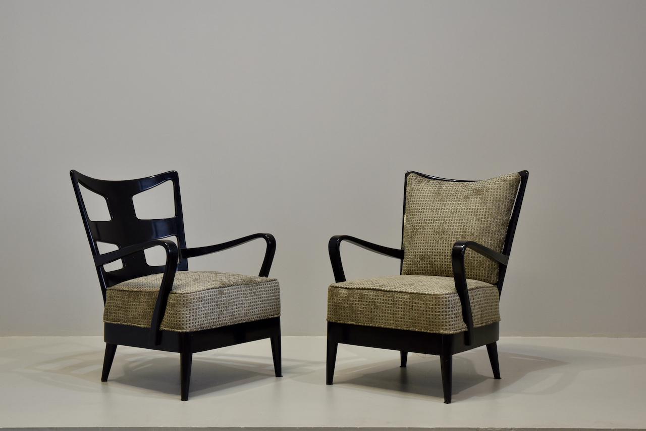 Seltenes Paar Sessel aus Nussbaumholz, ebonisiert, Auflage Arredamento Borsani, Varedo im Angebot 1