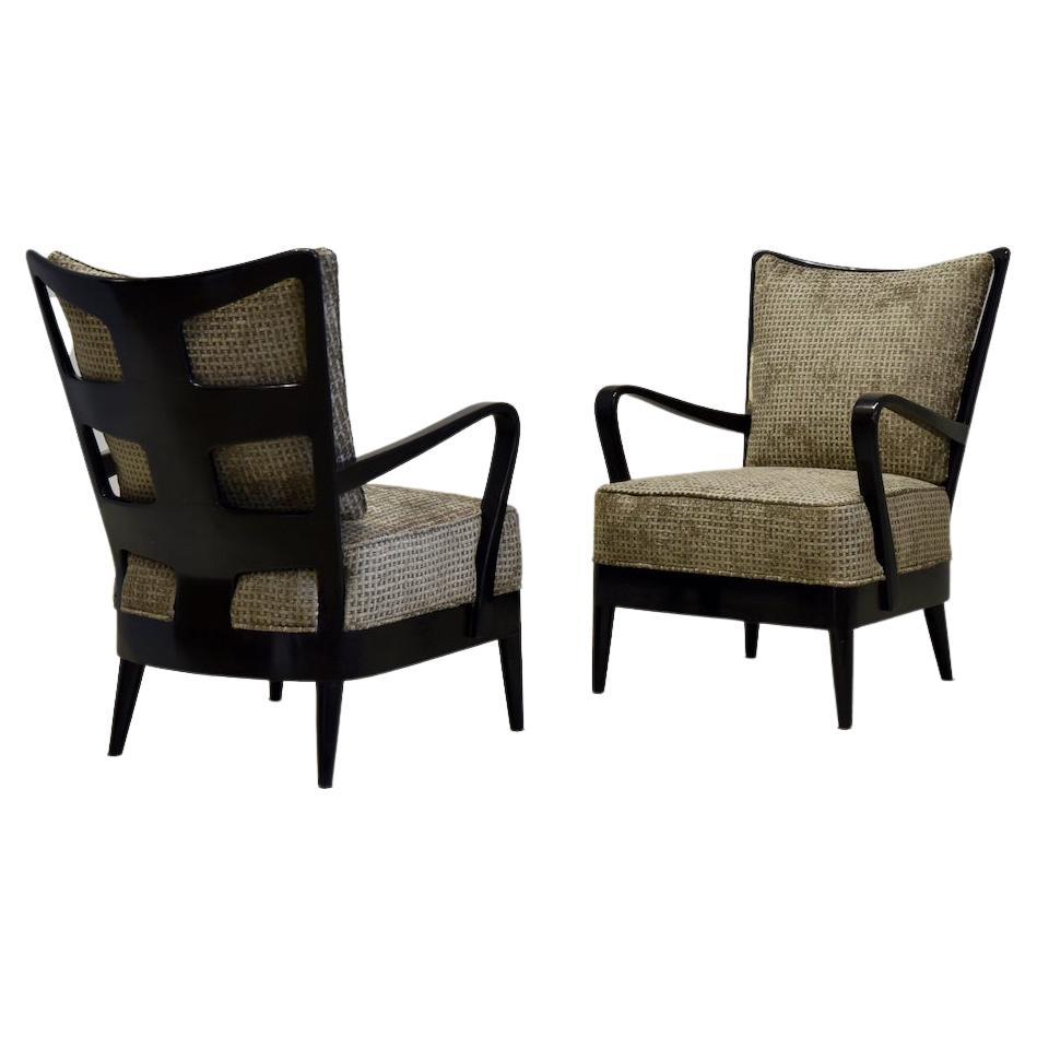 Very Rare Pair of Armchairs Walnut Ebonized Edition Arredamento Borsani, Varedo