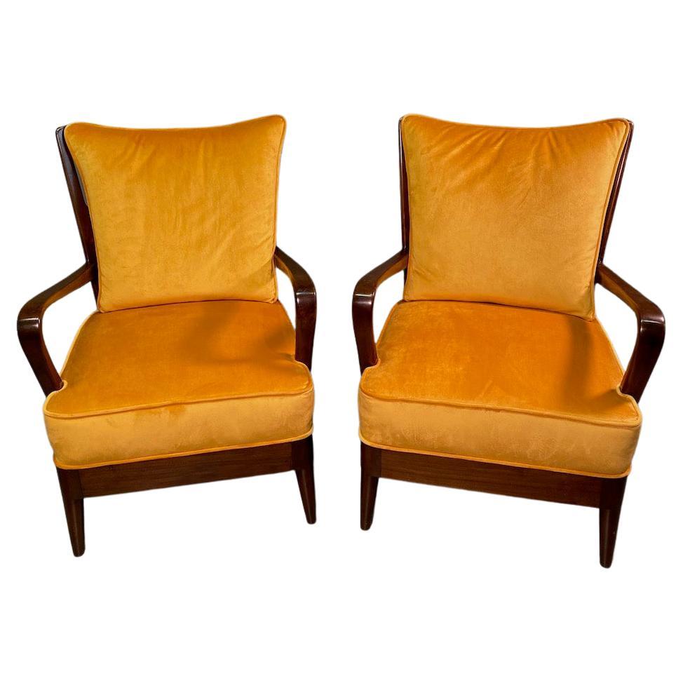 Very Rare Pair of Armchairs Walnut Edition Arredamento Borsani, Varedo