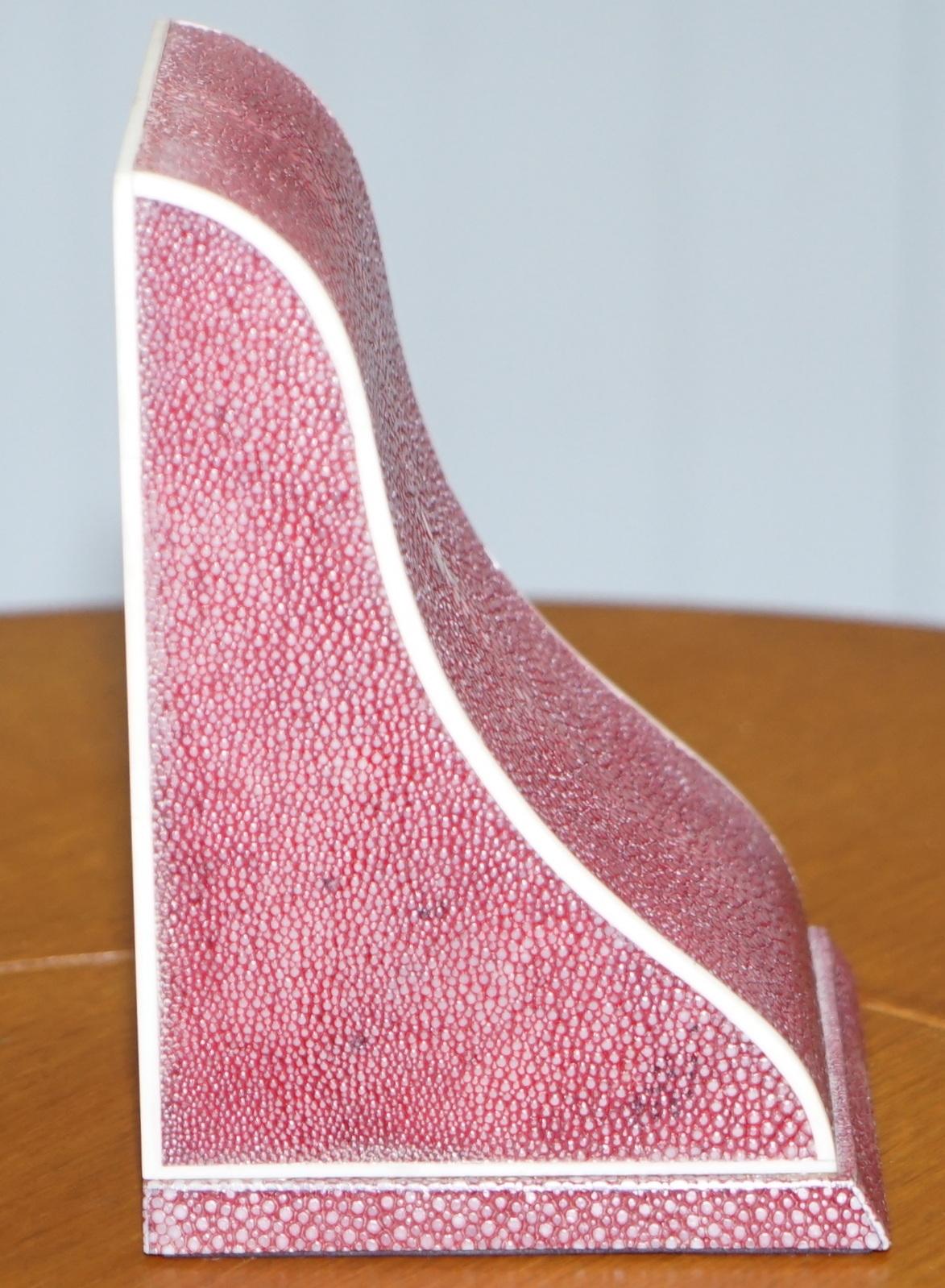 Very Rare Pair of Art Deco 1920s Asprey London Shagreen 'Shark Skin' Bookends 8