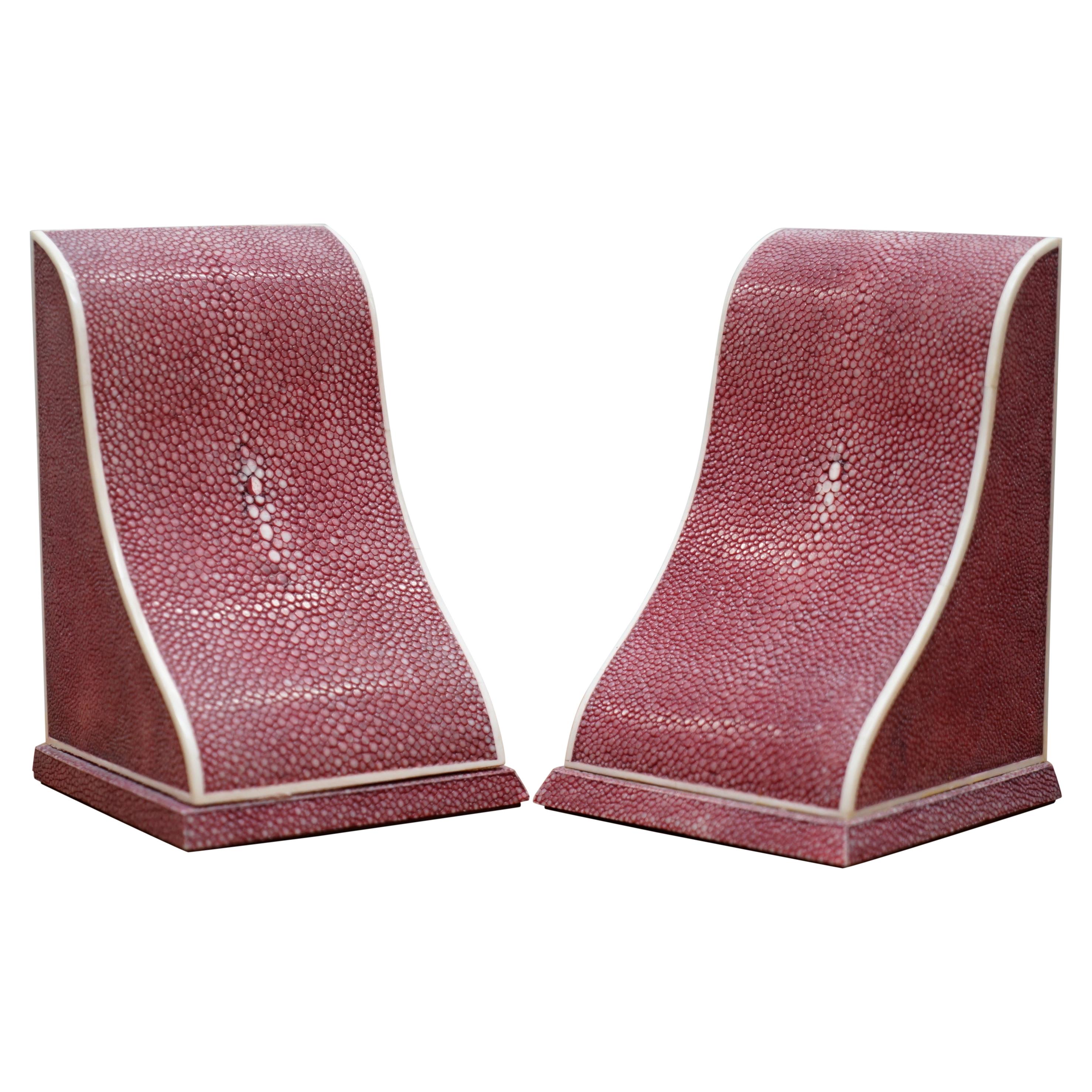 Very Rare Pair of Art Deco 1920s Asprey London Shagreen 'Shark Skin' Bookends