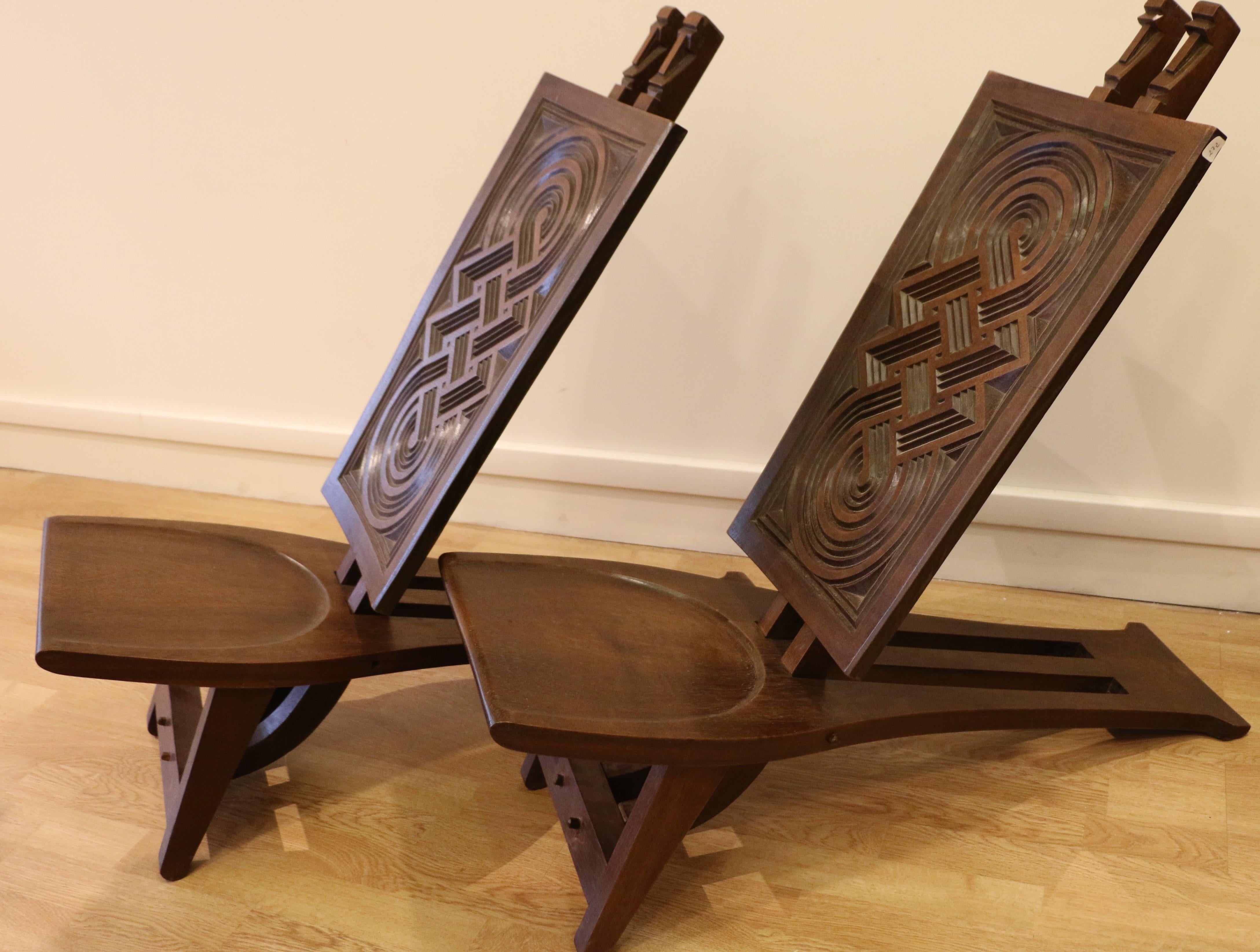 Wood Very Rare Pair of Art Deco Chairs from the Paris Colonial Exhibition in 1931