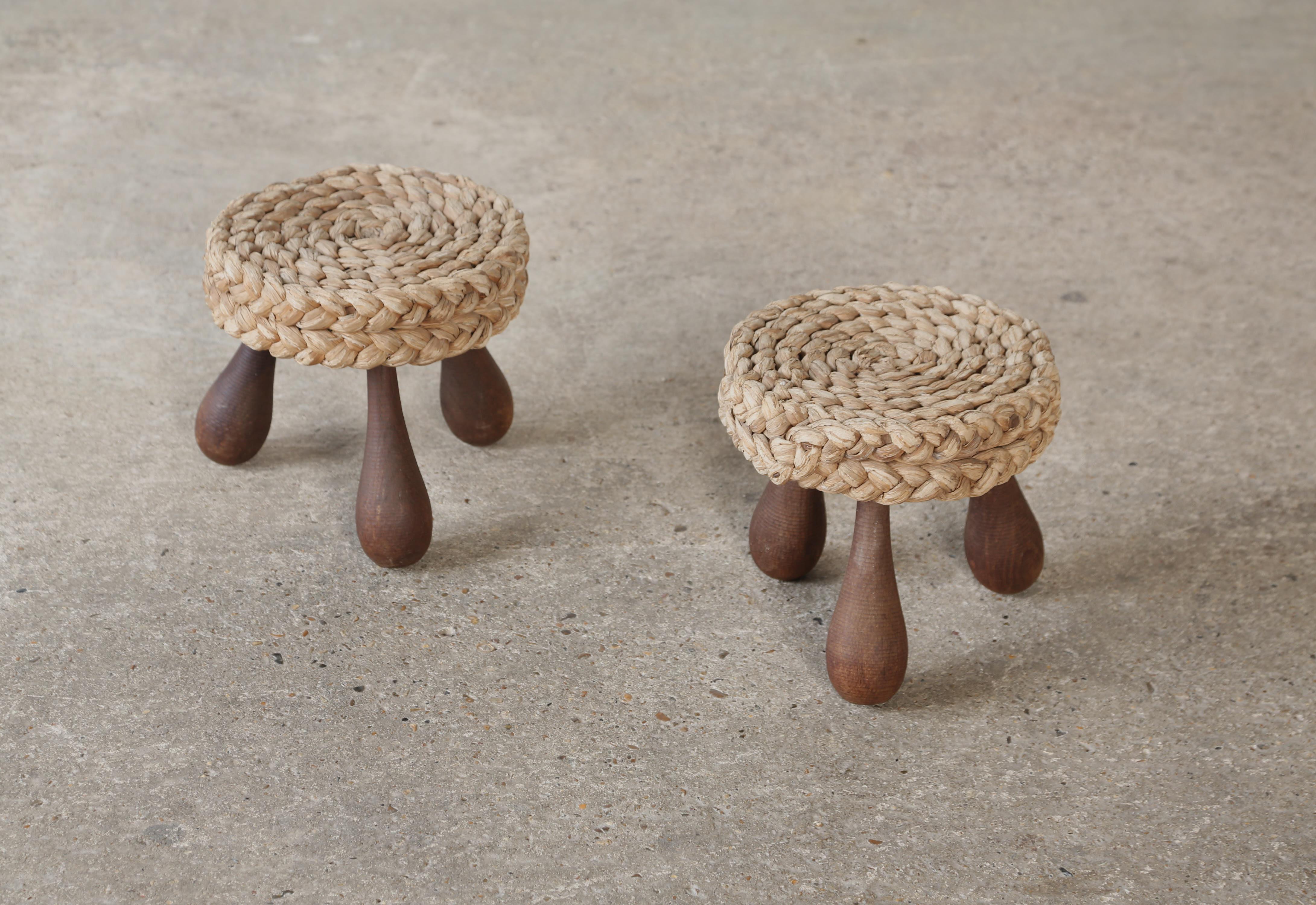 20ième siècle Très rare paire de tabourets en corde Audoux & Minet, France, années 1950 en vente