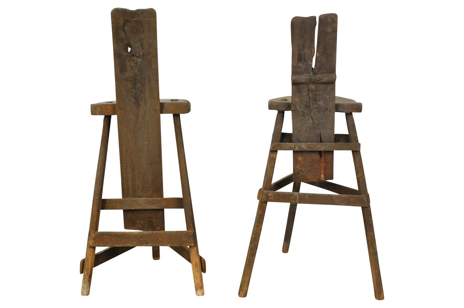 French Very Rare Pair of Coultoulier, Knife Maker's Chairs
