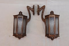 Très rare paire d'appliques d'extérieur en bronze Art Nouveau