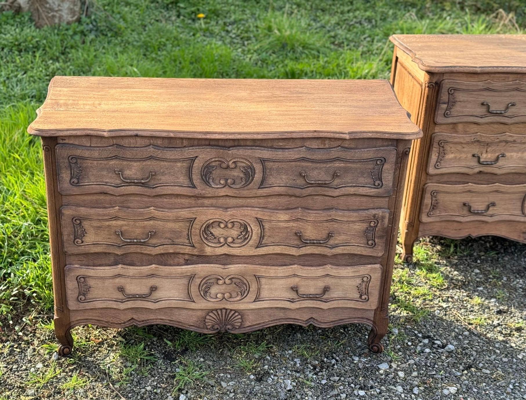 Very Rare Pair of French Bleached Oak Chests of Drawers For Sale 2