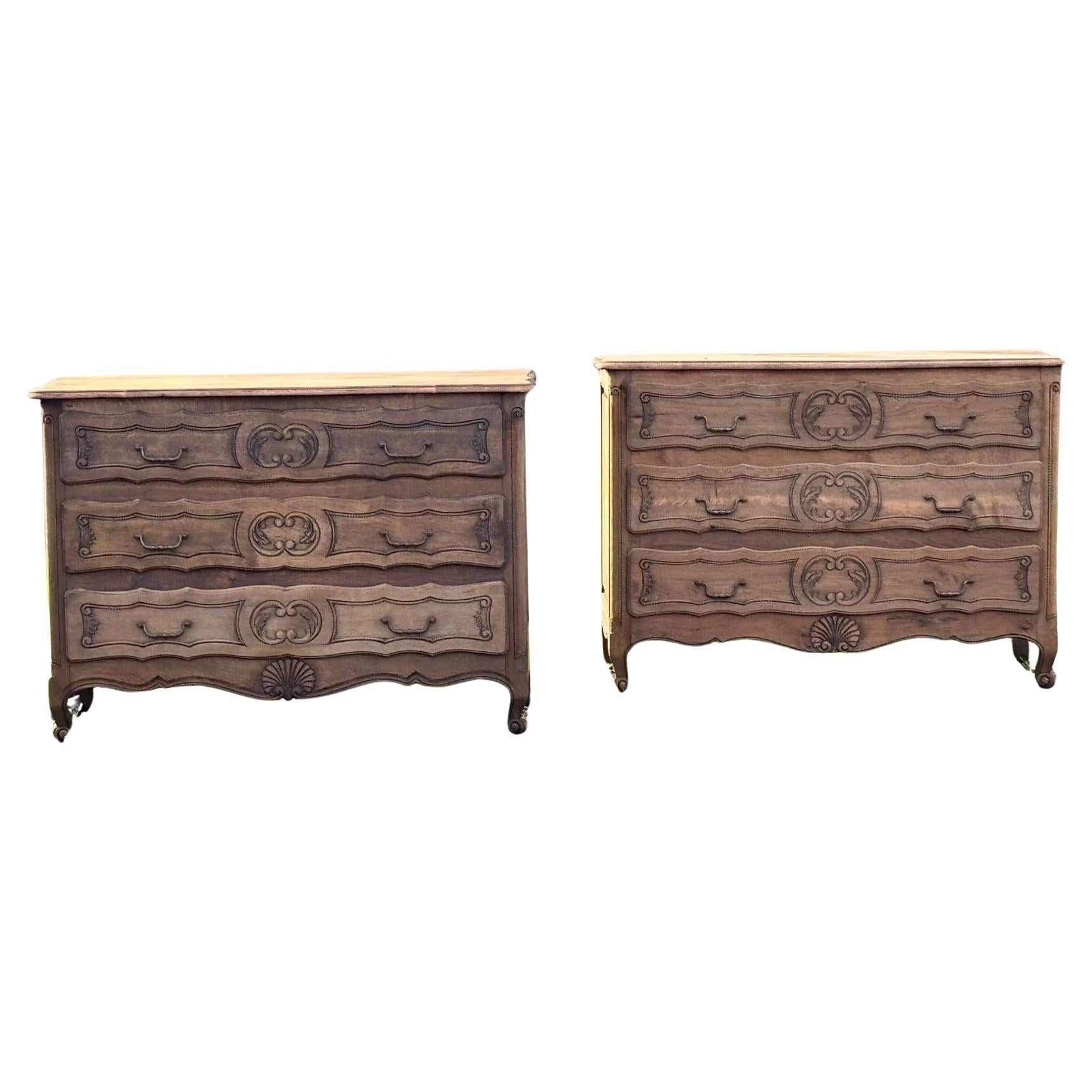Very Rare Pair of French Bleached Oak Chests of Drawers