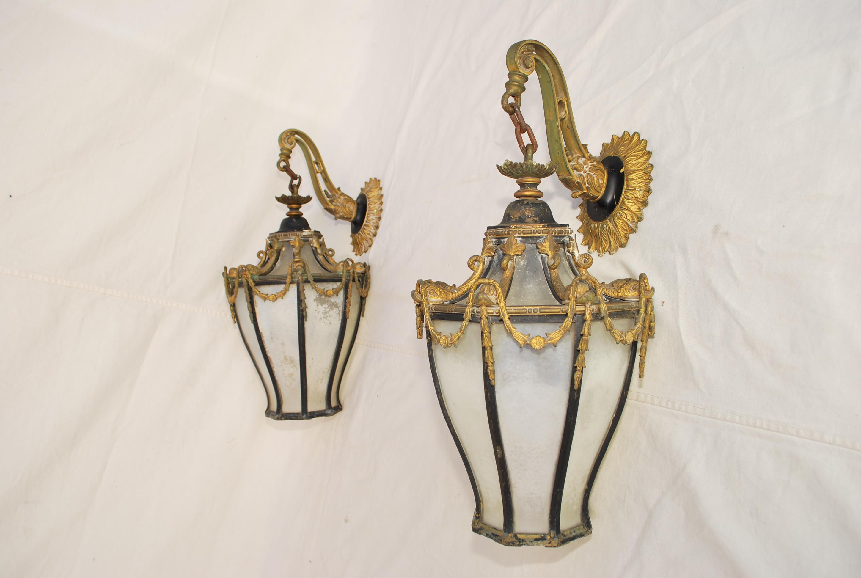 Very rare Pair of French turn of the century bronze outdoor/indoor sconces 5