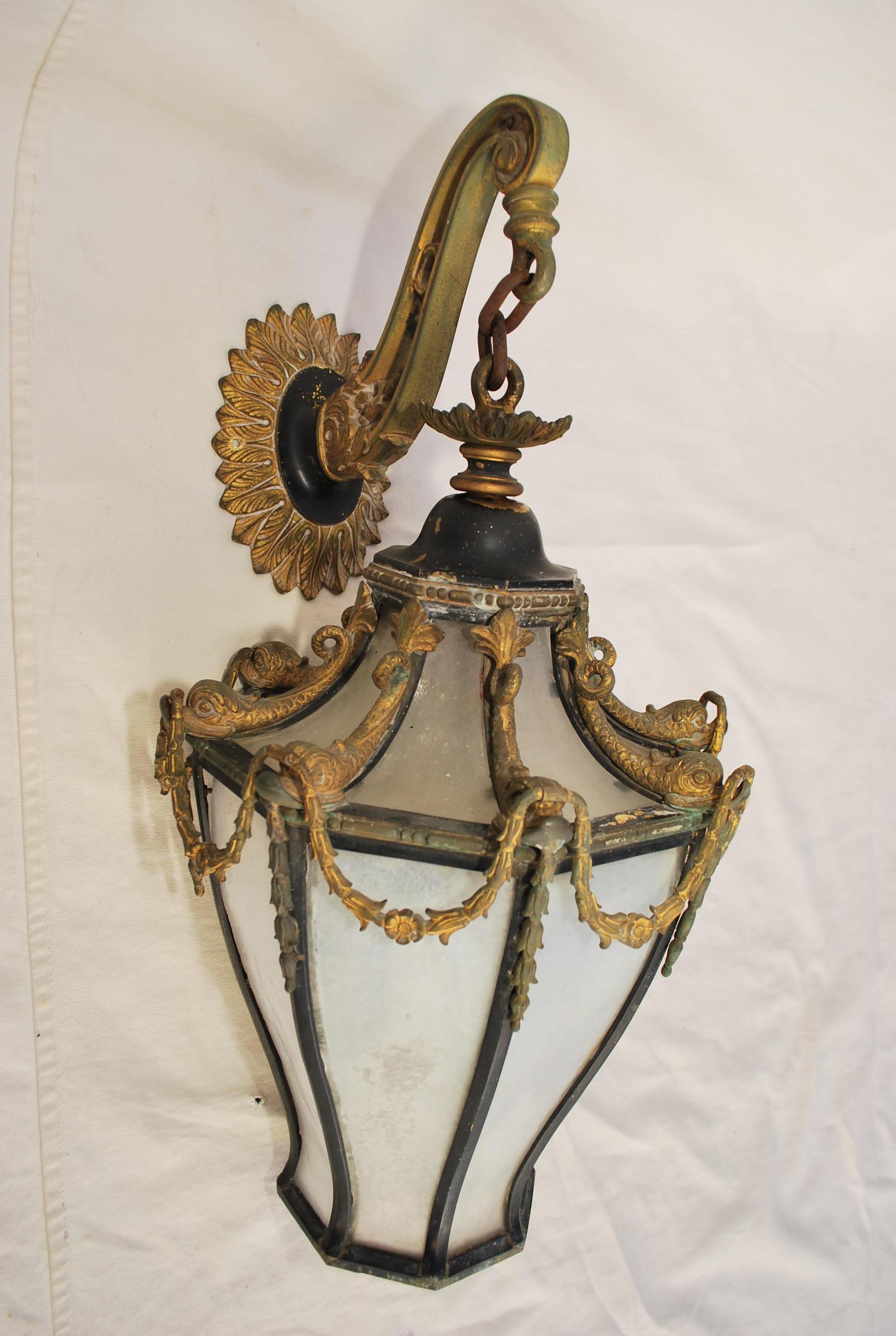 Very rare Pair of French turn of the century bronze outdoor/indoor sconces 2