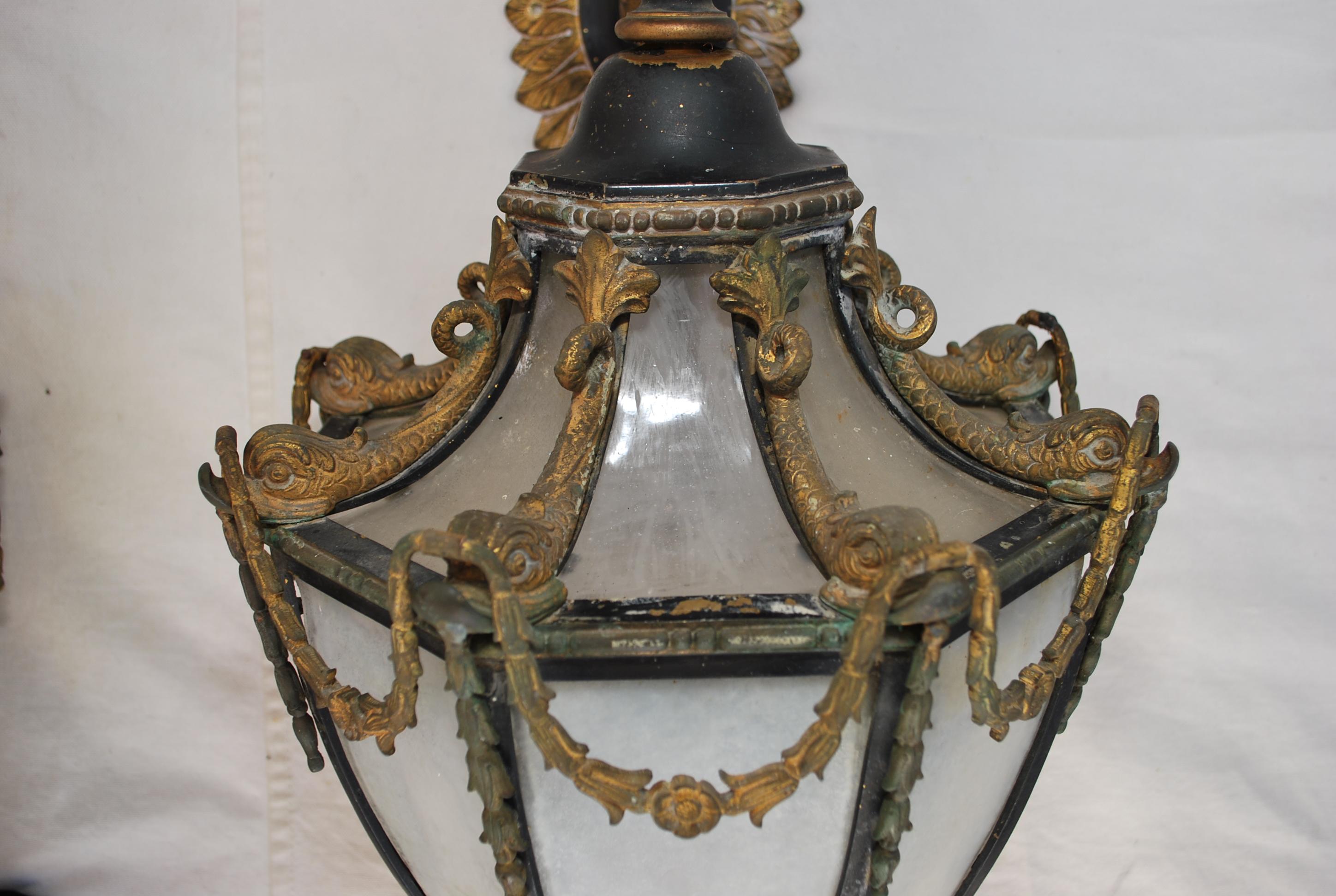 Very rare Pair of French turn of the century bronze outdoor/indoor sconces 4
