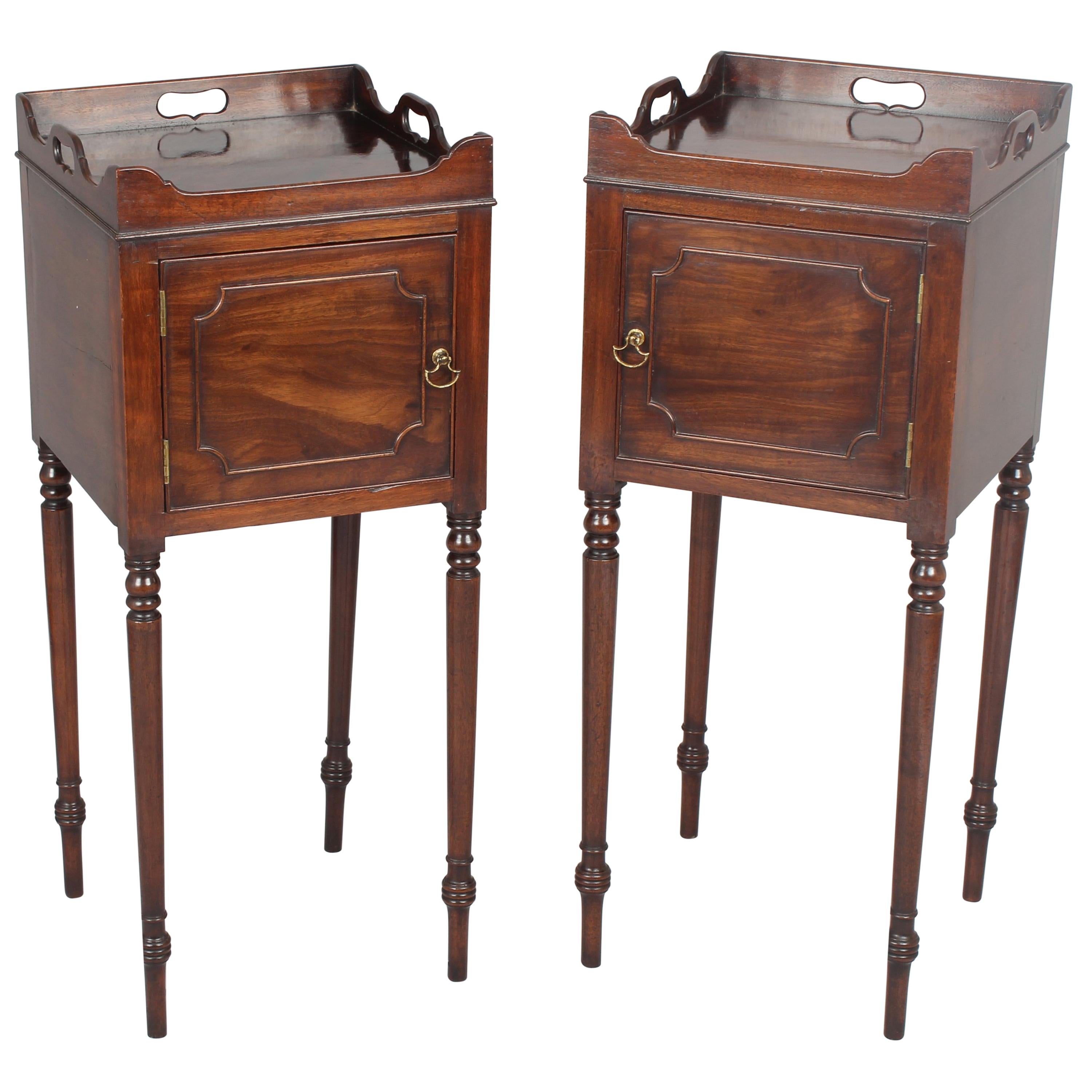 Very Rare Pair of George III Period Mahogany Bedside Pot-Cupboards For Sale