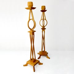 Very Rare Pair of High Mid-Century Wooden Candlesticks by Selma Helmer Loberg