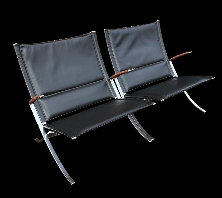 Mid-Century Modern Very Rare Pair of Kastholm & Fabricius FK82 or 'x' Chairs for Alfred Kill For Sale