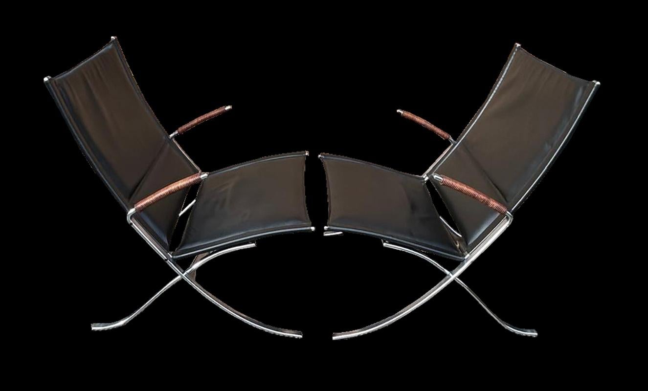 Danish Very Rare Pair of Kastholm & Fabricius FK82 or 'x' Chairs for Alfred Kill For Sale