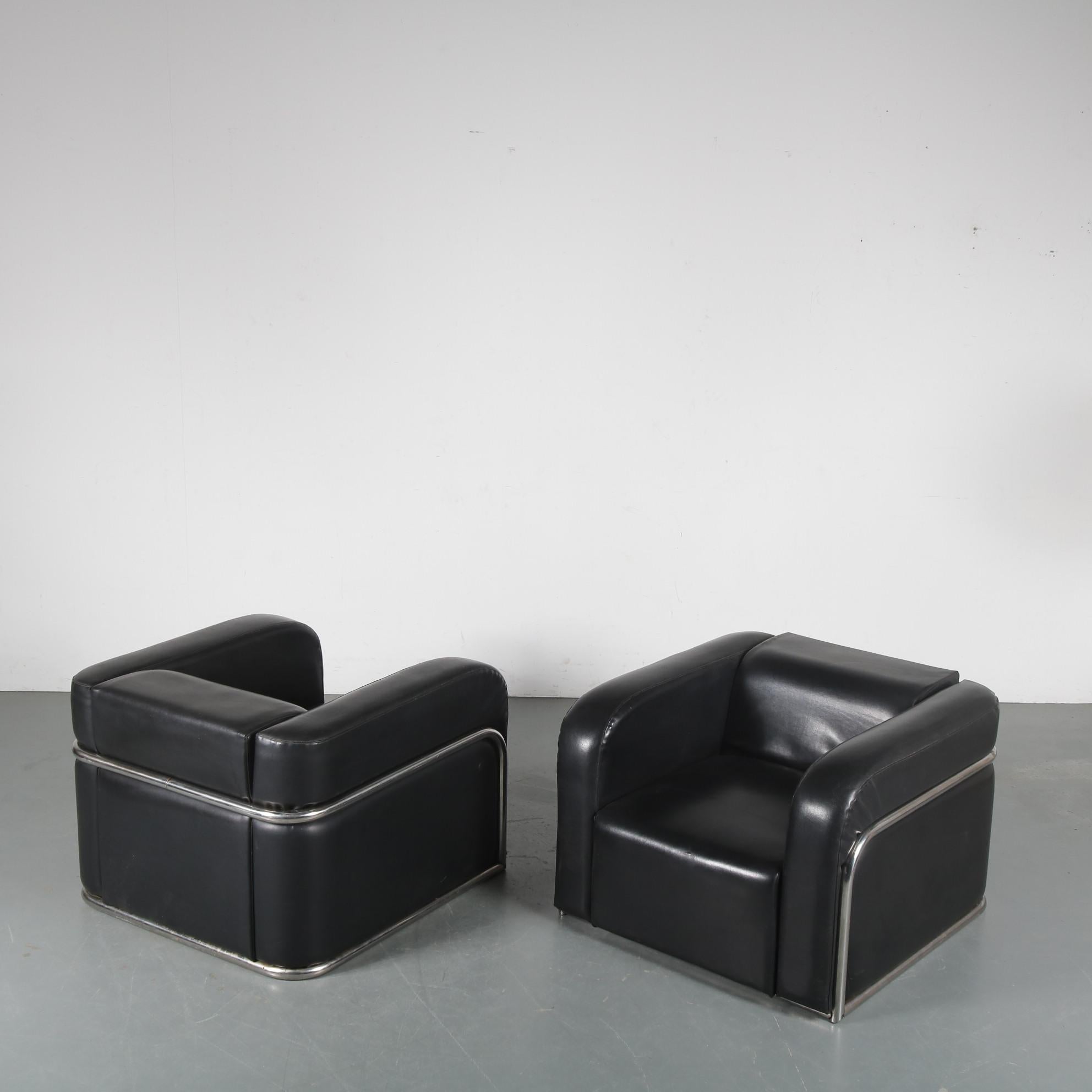 Very Rare Pair of Lounge Chairs by Kovora, Czech 1950 9