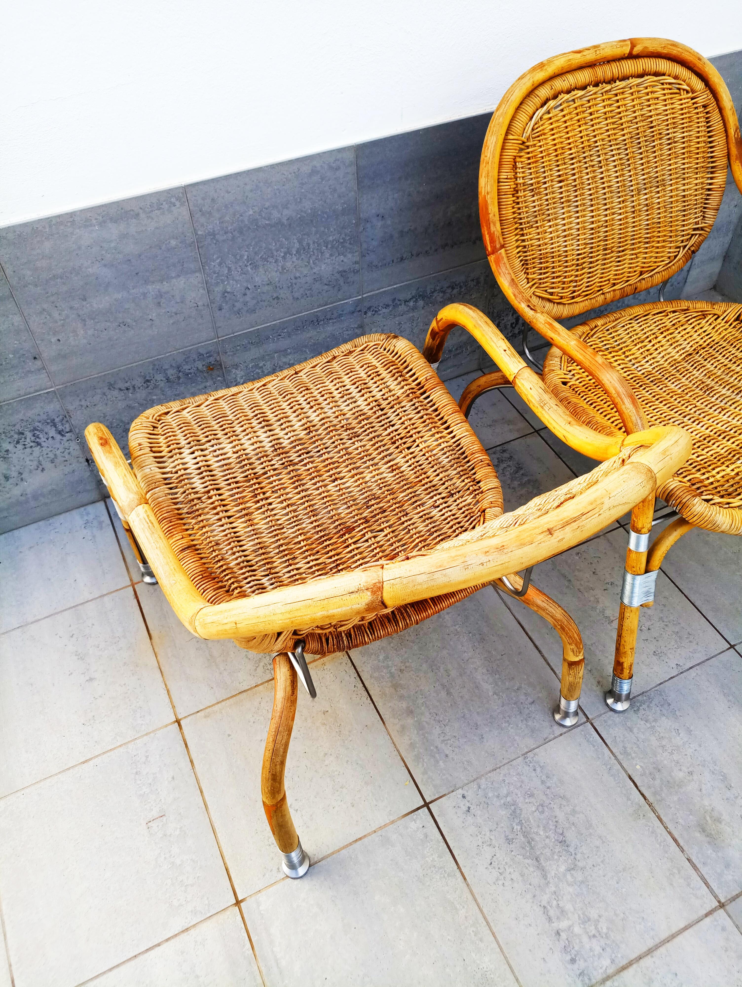 Very Rare Pair of Mats Theselius Rattan and Steel Armchairs for Ikea 3
